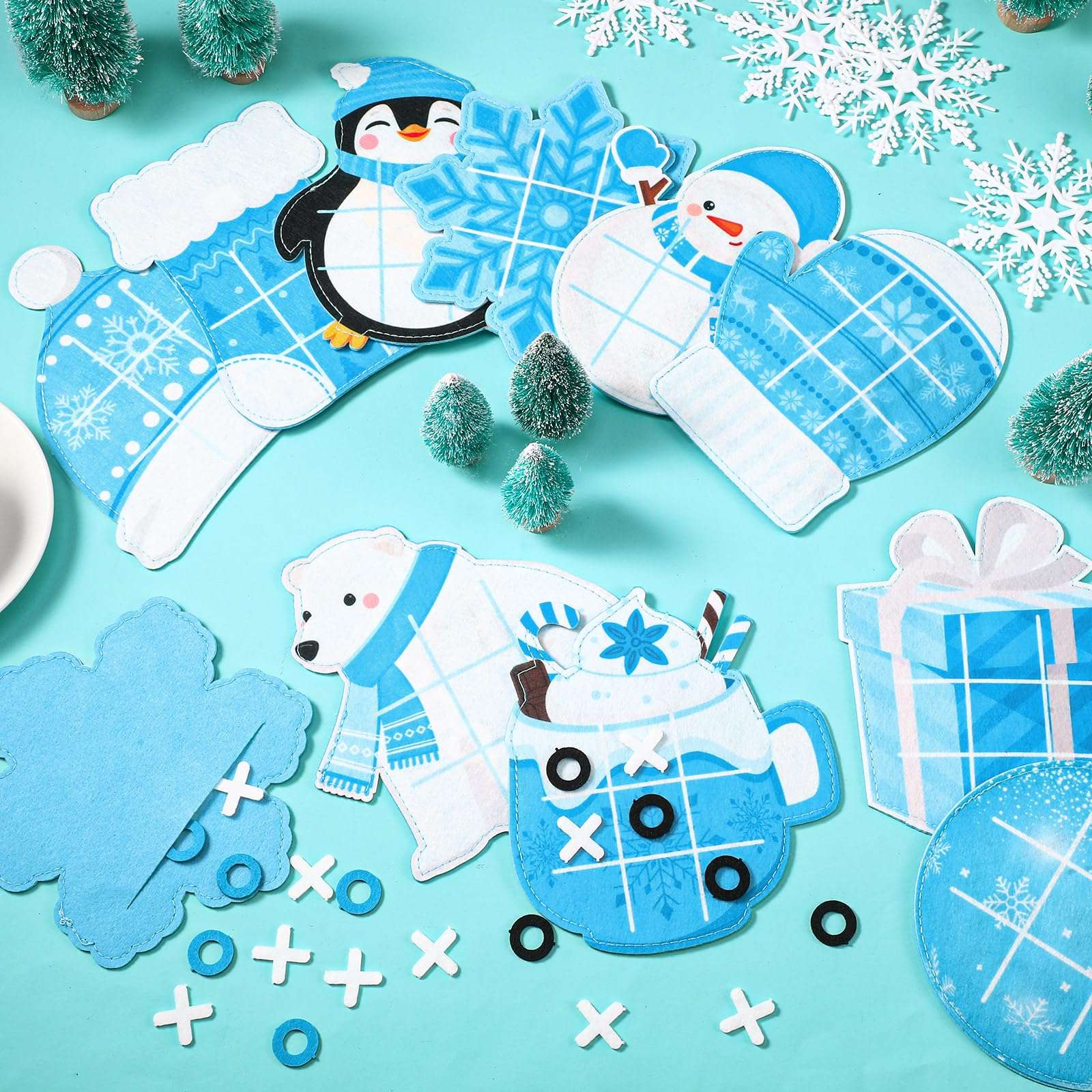 Capoda 24 Pack Winter Christmas Party Games Snow Tic Tac Toe Strategic Board Game Xmas Tree Snowman Snowflake Desk Game Toys for Christmas Party Favors Stocking Stuffers Winter Birthday Gift 6