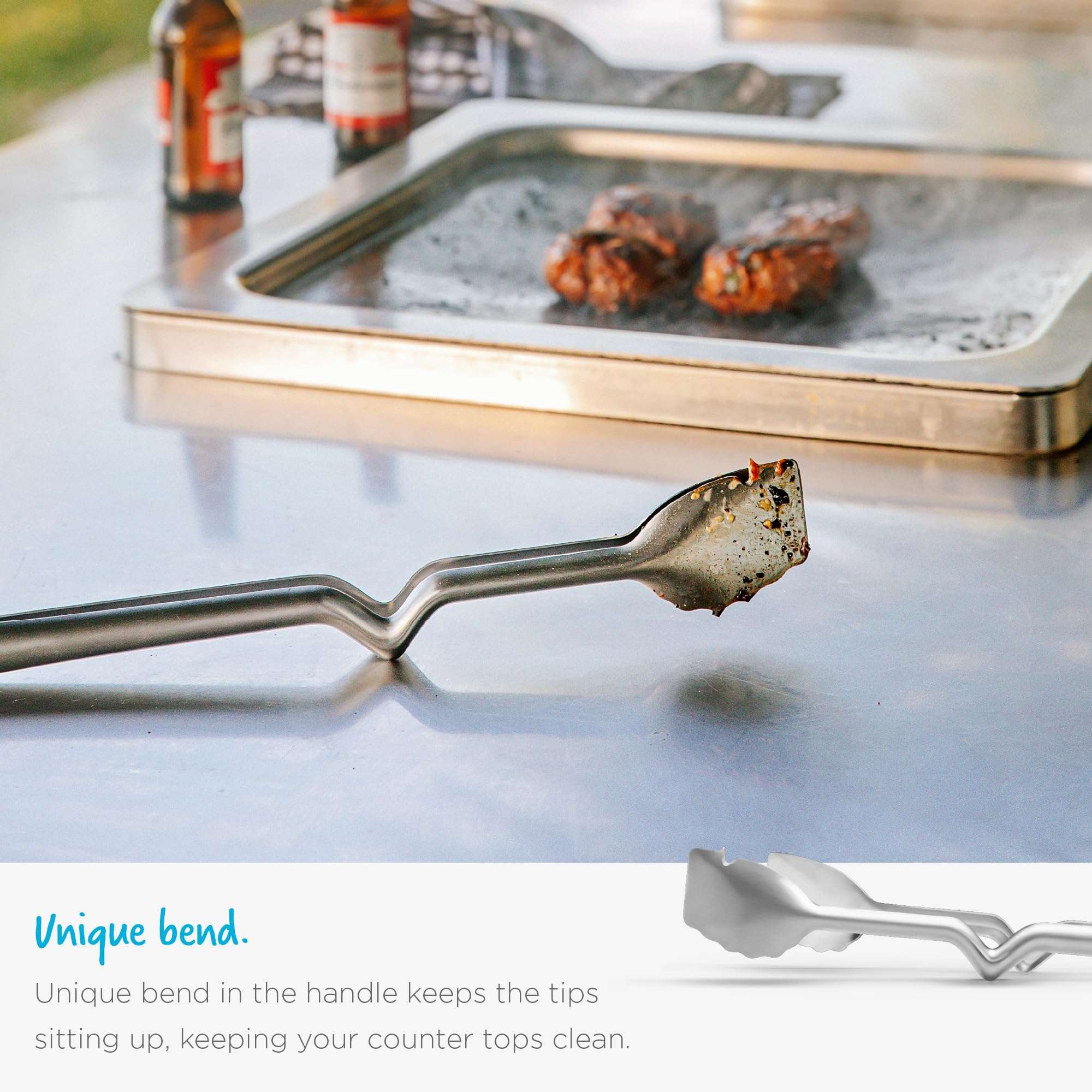 Dreamfarm BBQ Clongs Durable Barbecue Tongs with Click-Lock Open & Close, In-Built Sausage Prick & Cutter - 15" Stainless Steel 6