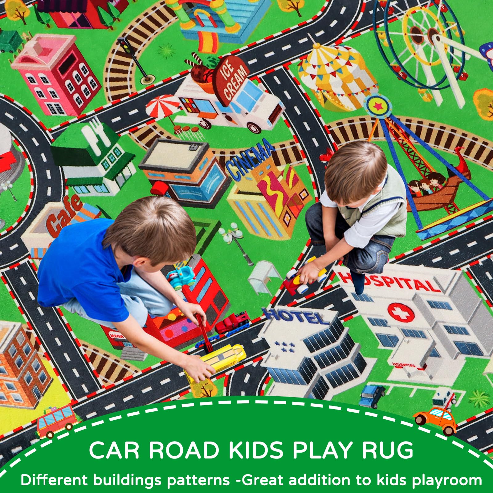 Mfmiudole Kids Rug Play Mat for Toy Cars, City Life 3D Road Traffic 39.4"×59" for Playroom Kid Car Road Rug City Map Play Mat Non-Slip Washable Classroom Carpet for Toddlers BoyTummy Time Playtime 4