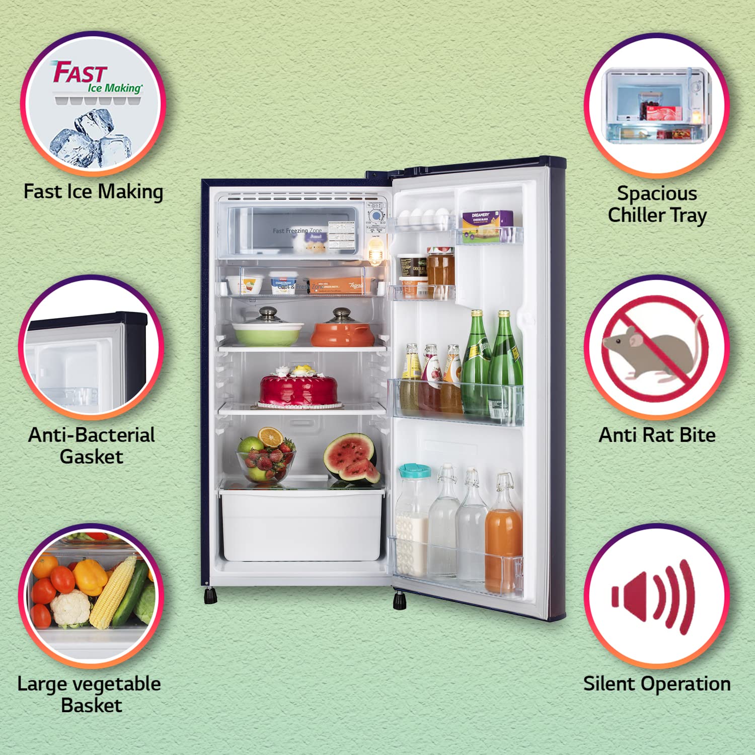 LG 190L 2 Star Direct-Cool Single Door Refrigerator (GL-B199OBPC, Blue Plumeria, Fast Ice Making, 2022 Model) 6