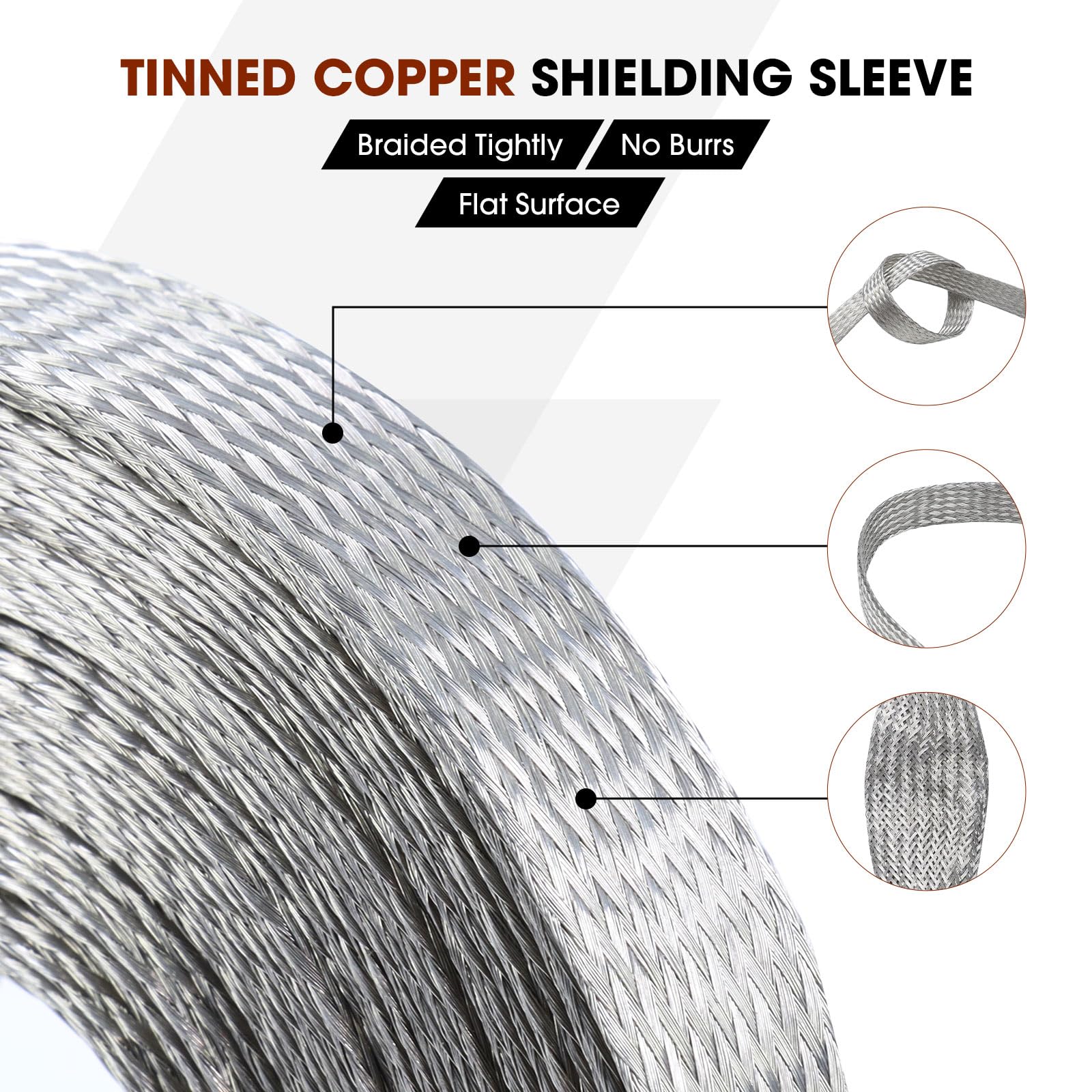 Tinned Copper Wire Grounding Braid Cable Shielding Sleeve Metal Wire Sheathing Flat Mesh Flexible Expandable (11/16 in Wide(0.44 in Dia)-15ft) 5