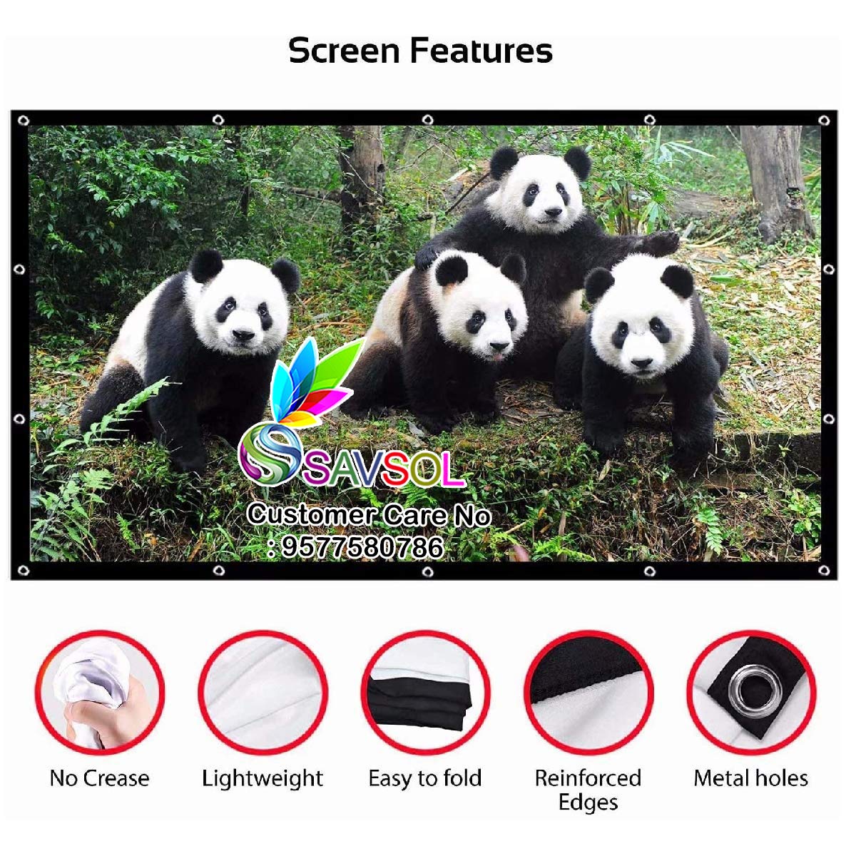 Savsol Projector Screen, Eyelet Screen (7 ft. (W) x 5 ft. (H) - 100" Inch) Diagonal Anti-Crease Projection Screen for Home Theater 4:03 Aspect Ratio 3
