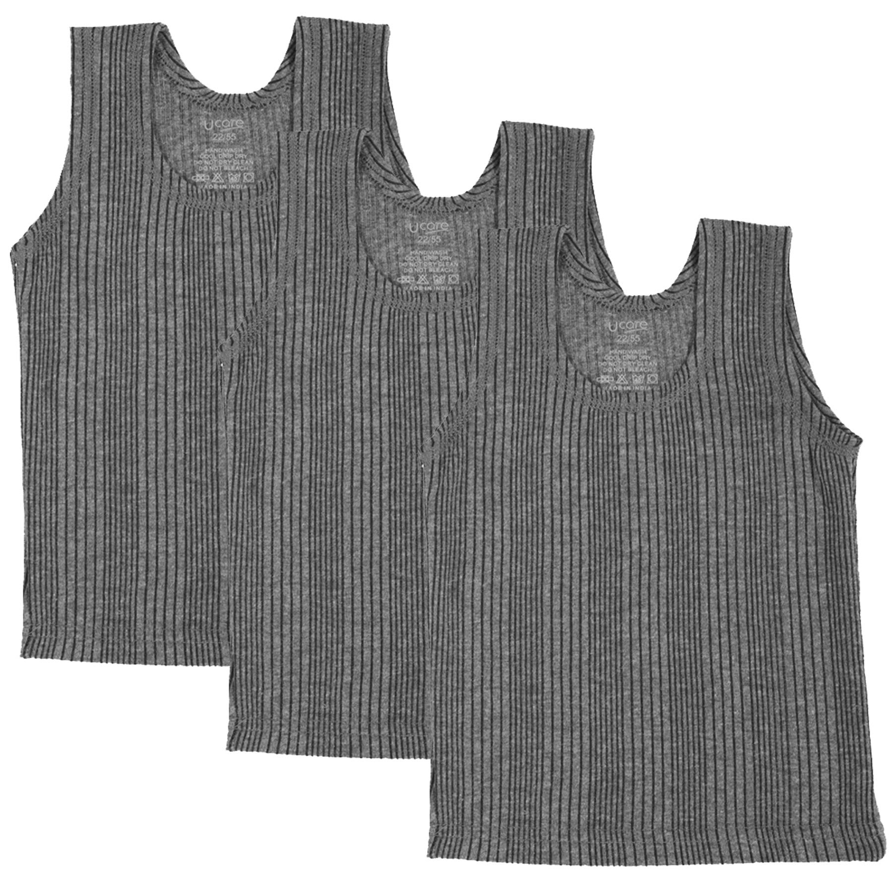 UCARE Cut Sleeve/Sleeveless Thermal Top for Kids Boys and Girls Kids Inner Wear Baniyan Unisex Printed Cotton Baby (Unisex) Winter wear Set (KV-305-Packof3) (Grey, 12-24 Months) 1