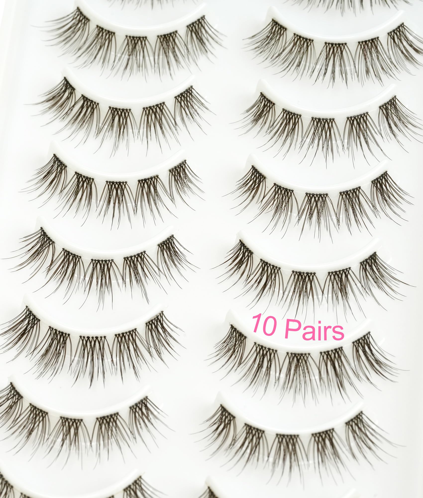 MERETON False Eyelashes Natural Look 10 Pairs False Lashes Strip Natural lashes Invisible Clear Thin Band Lightweight Fluffy Wispy Spiky 3D Volume Eye Lashes 7-10mm 5