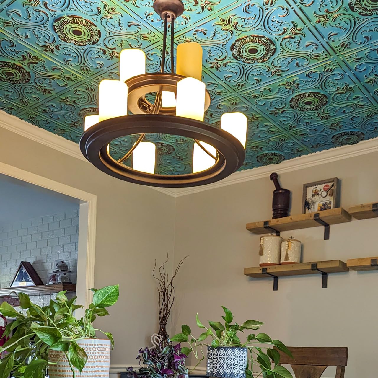 from Plain to Beautiful in Hours 511 Venice PVC 2' x 2' Lay-in or Glue-up Ceiling Tile (Covers / 100 sq.ft), Medieval Blue, 25 Piece 4