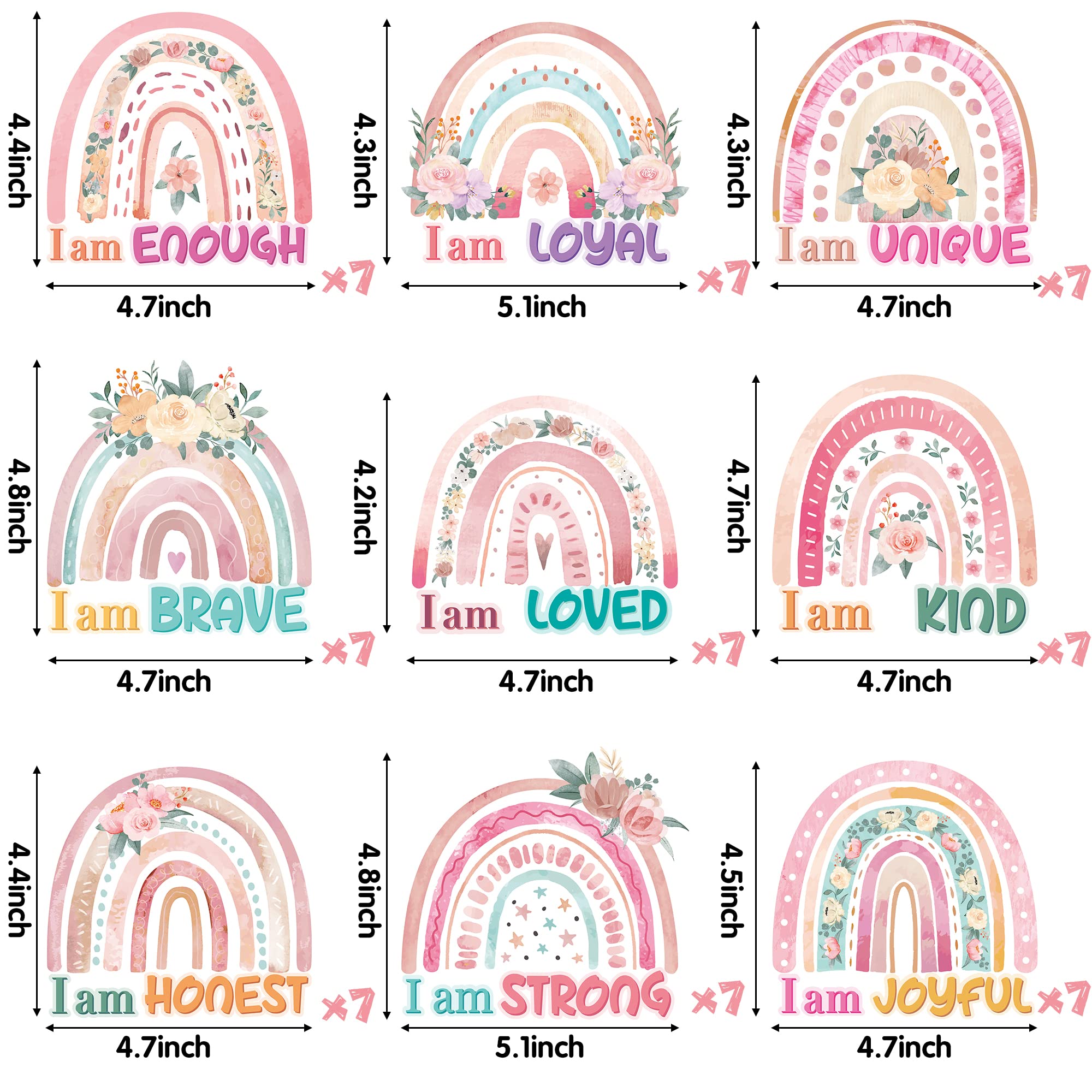 CY2SIDE Motivational Cutouts Bulletin Board - 63pcs Boho Rainbow Positive Sayings Cutouts with Flower Growth Mindset Inspirational Quotes for School Classroom Bulletin Board Decoration 2