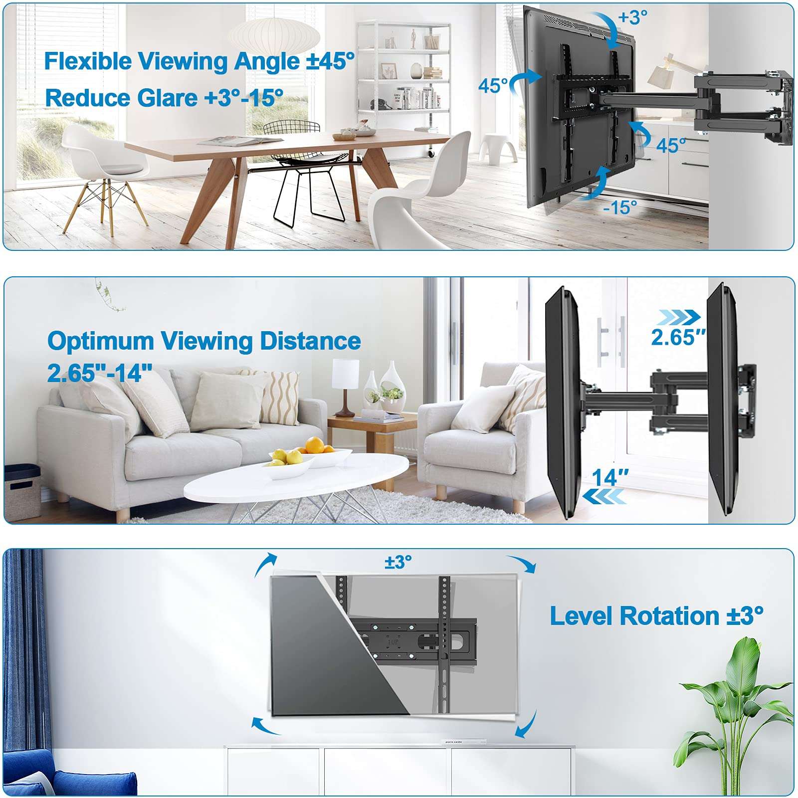 Full Motion TV Wall Mount,JUSTSTONE TV Wall Mount Swivel and Tilt TV Mount with Height Setting,TV Bracket Articulating Arms for Most 13-45Inch Flat Curved TVs up to 55lbs,Max VESA 8"x8"(200x200mm) 4