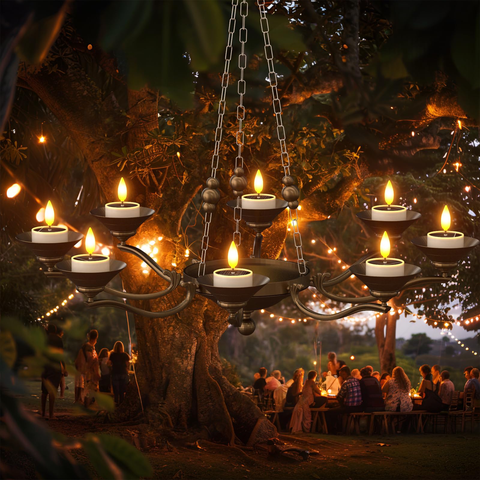 SoulBay Solar Candles Outdoor Waterproof, 6 Pack Small Flameless Flickering LED Tea Lights with Dusk to Dawn Sensor, Bright Lights for Lanterns Window Chandelier Garden Patio Deck Chandelier Décor 4