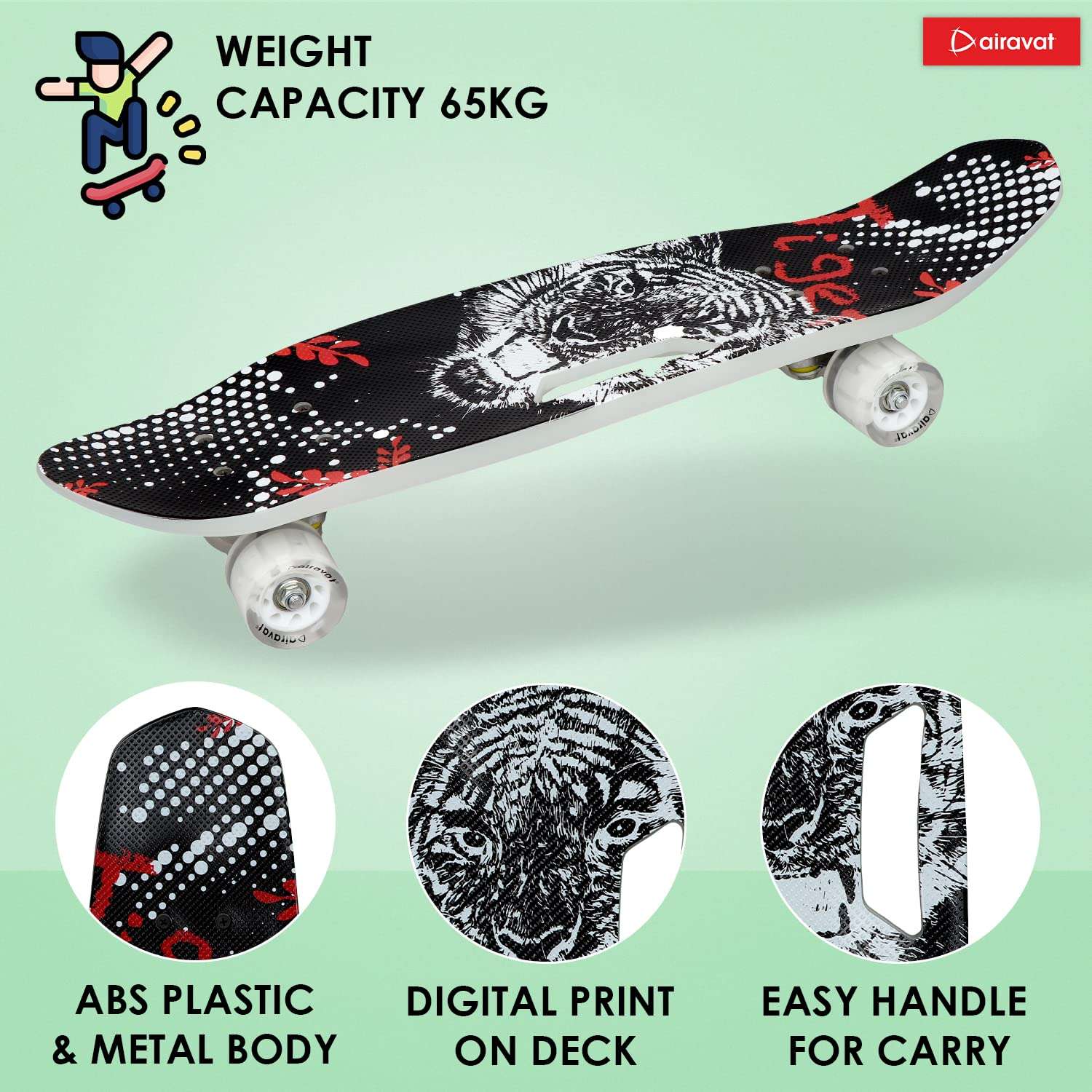 AIRAVAT Bionic Skateboard Made of ABS Plastic, Aluminium, Fibre & PU Wheel with Weight Capacity Upto 65Kg 3