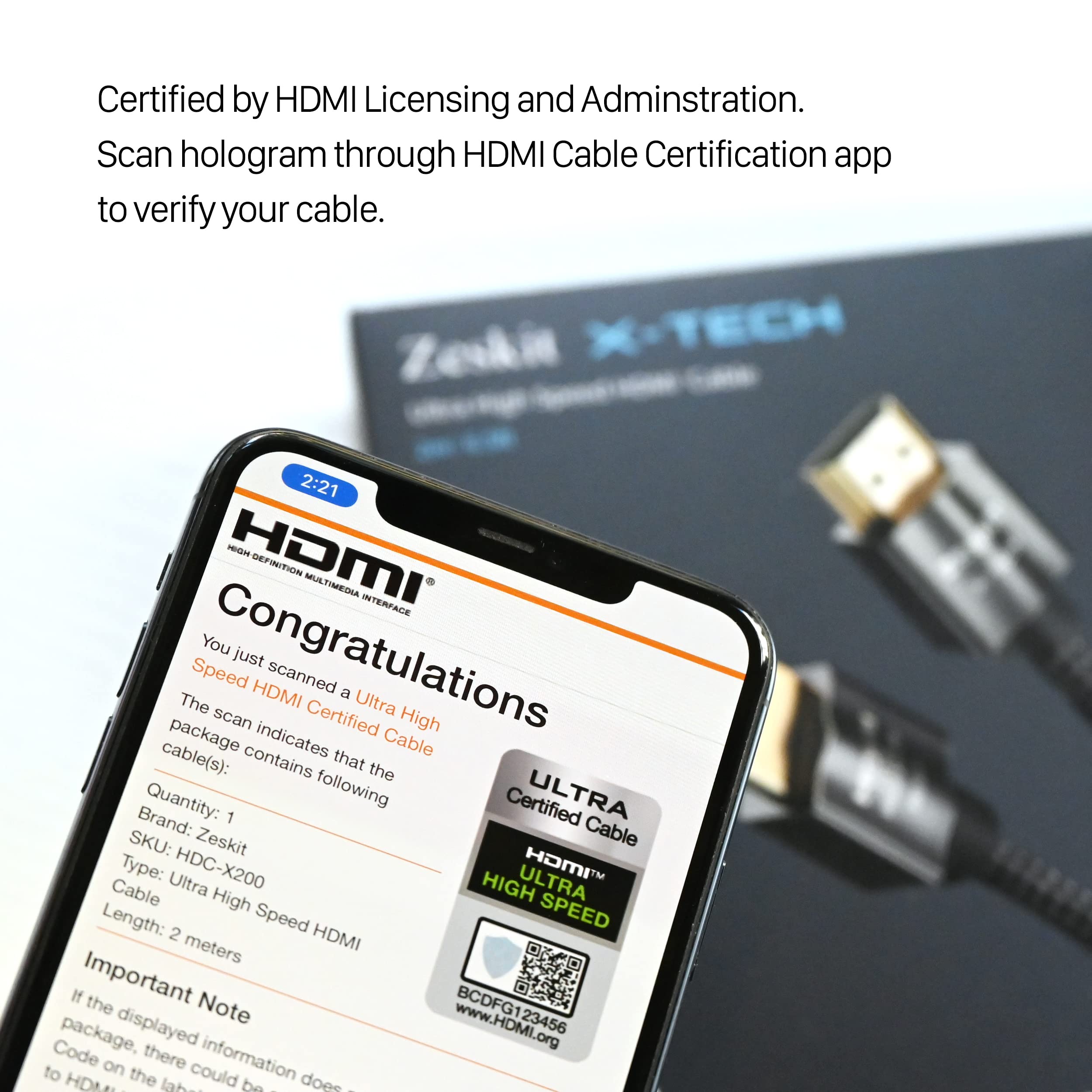 Zeskit X-Tech 48Gbps Ultra High Speed HDMI Cable 8ft, 8K60 4K120 144Hz eARC HDR HDCP 2.2 2.3 Compatible with Dolby Vision Apple TV 4K Roku Sony LG Samsung Xbox Series X RTX 3080 PS4 PS5 2