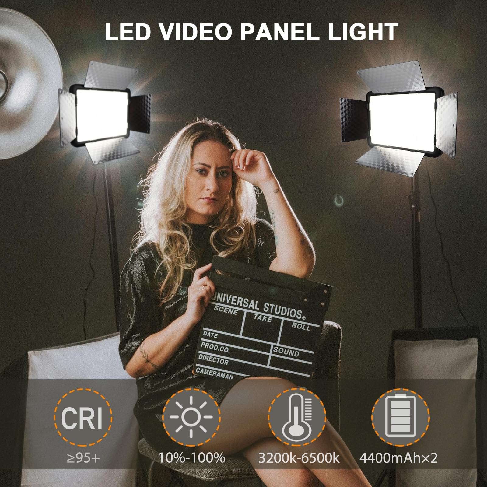 LED Video Light with Barn Door, 4400mAh Rechargeable Battery×2, 3200-6500K CRI 96+ Adjustable Panel Light for Outdoor Photography/Live Broadcast Shooting/Indoor Recording Fill Light/Video Conferencing 3