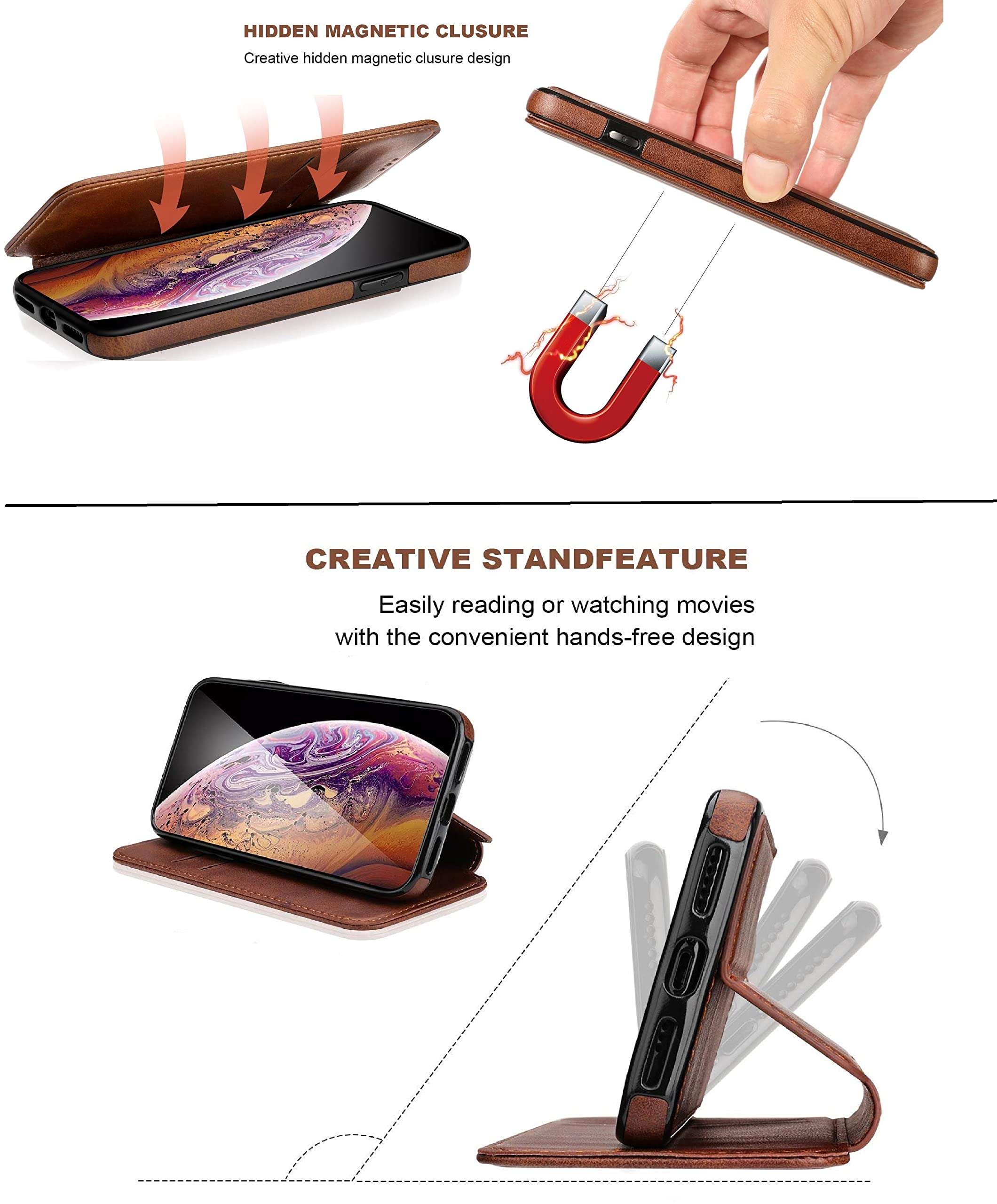 HARITECH Royal Leather Magnetic Flip case for iPhone 16 Brown 5