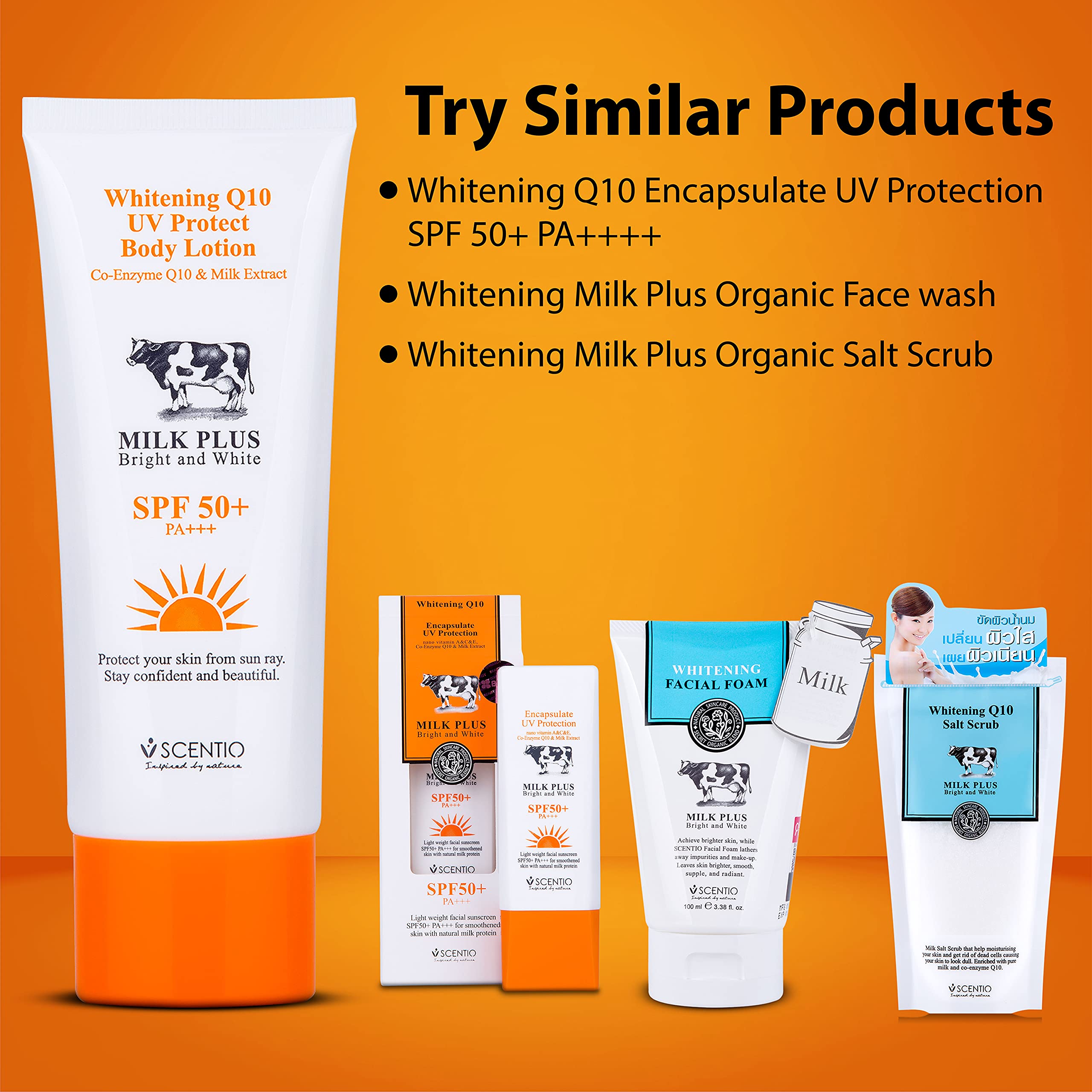 Scentio Milk Plus Organic Whitening Q10 UV Protect Body Lotion SPF50+ PA+++, 100 ml(Made In Thailand) 6