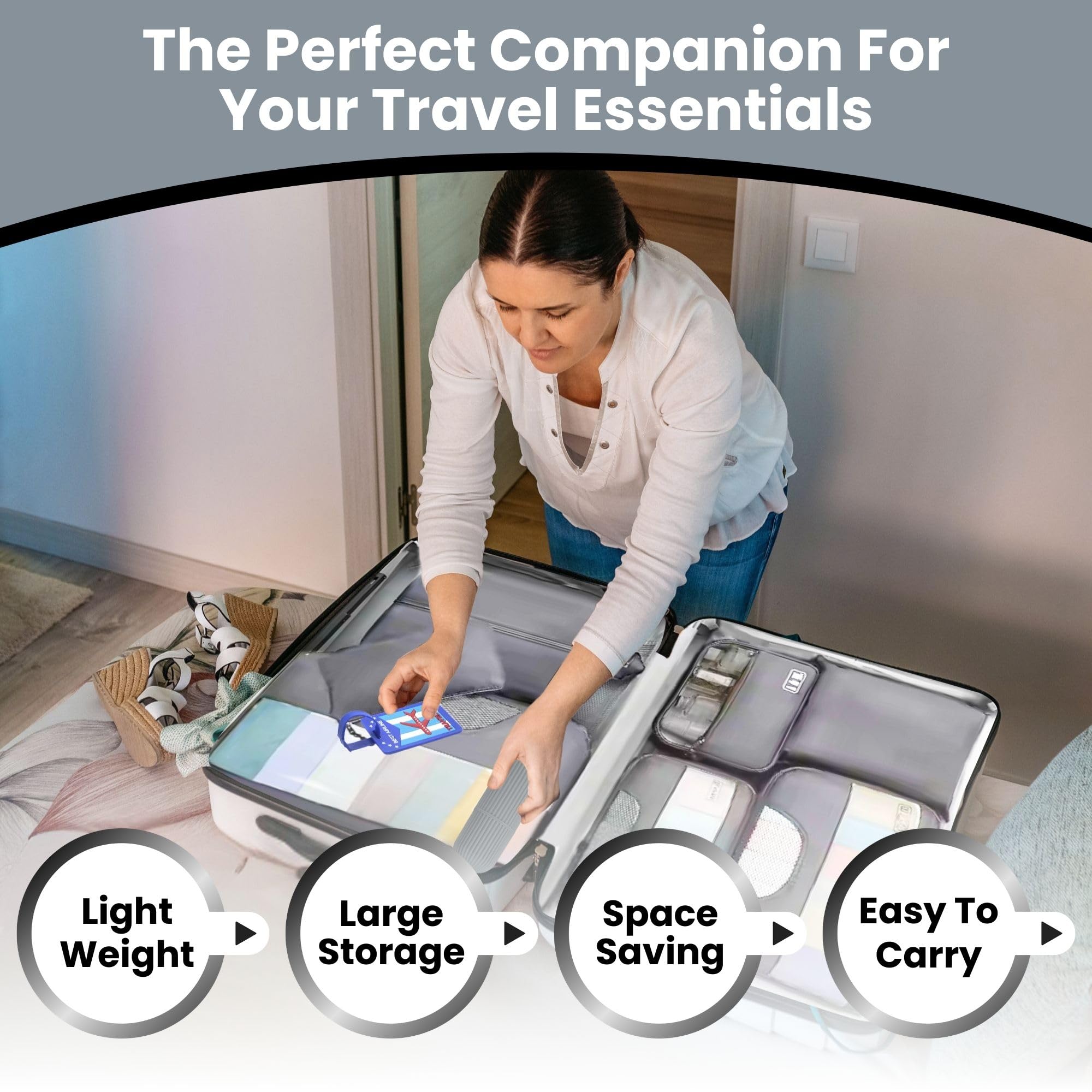 Oceanevo Set of 10 Packing Cubes with Luggage Tag and Toothbrush Holder, Travel Organiser Bags for Luggage, Suitcase Organizer for Travelling for Clothes, Shoe and Lingerie - Model 2.0 - Grey 5