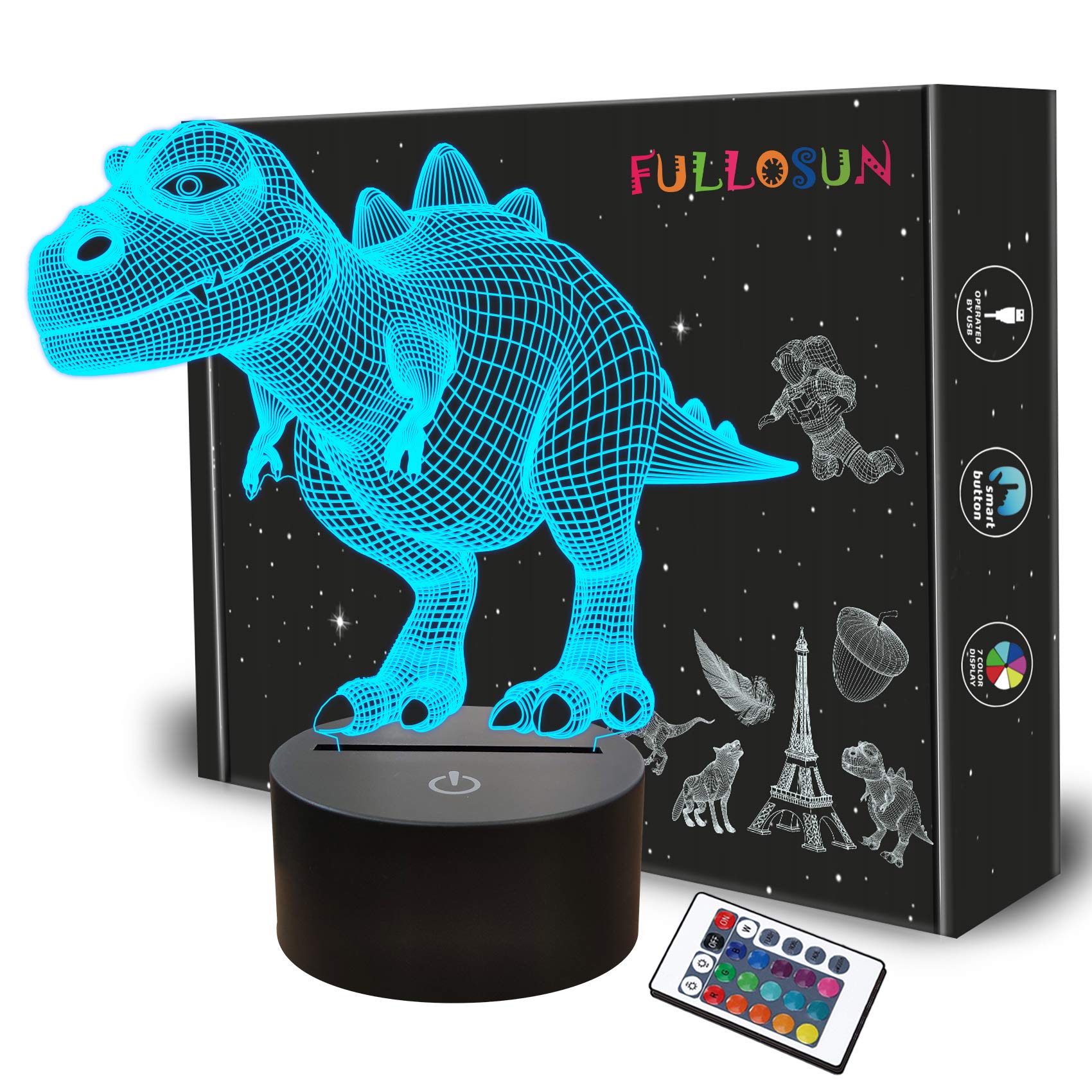 Night Light for Kids Dinosaur T-rex 3D Night Light Bedside Lamp 7 Color Changing Xmas Halloween Birthday Gift Toys for Child Baby Boy