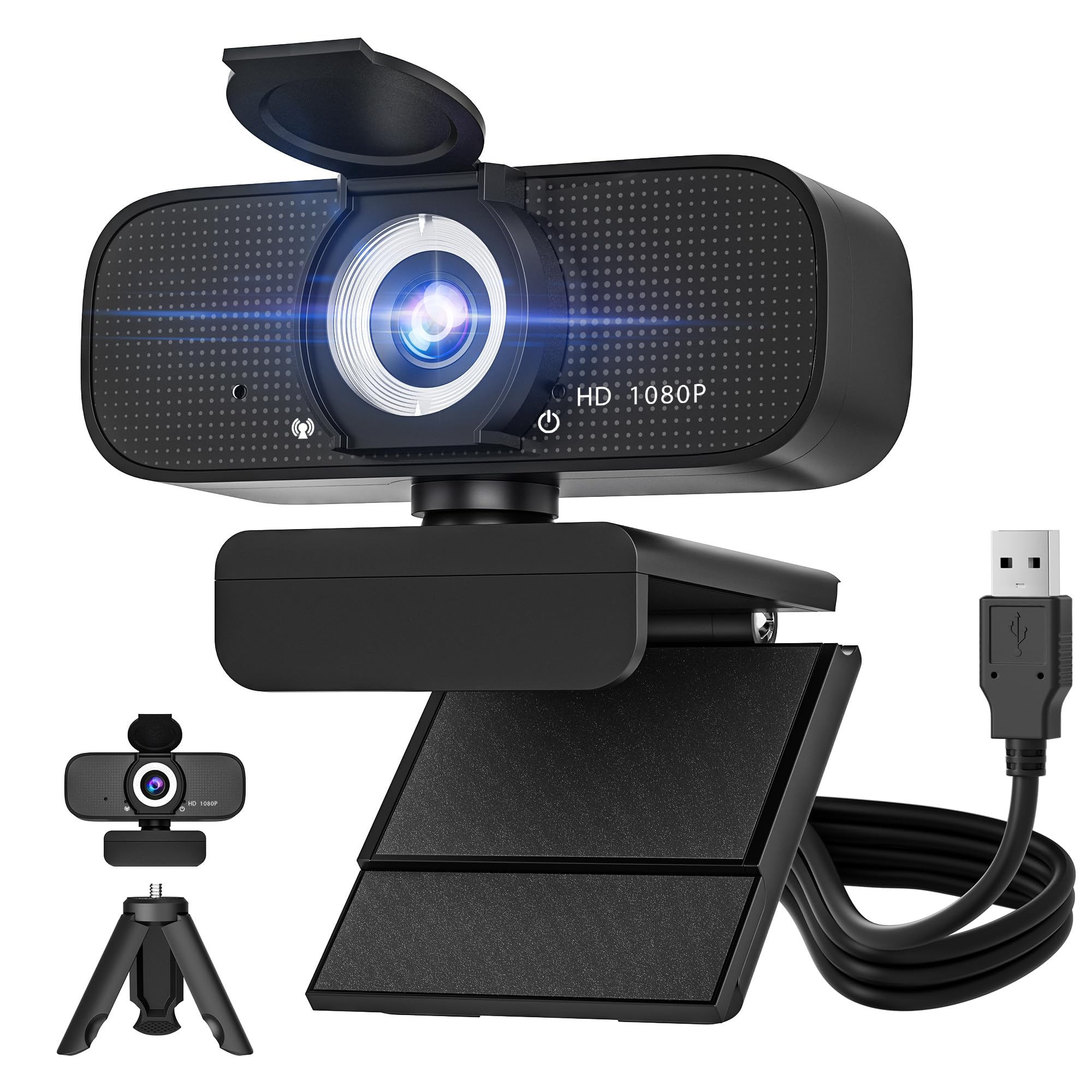 SZGIARUY 1080P Full HD Webcam with Built-in Microphone and Rotatable Tripod, Privacy Cover, for Desktop PC or Laptop Computer-Style3 1