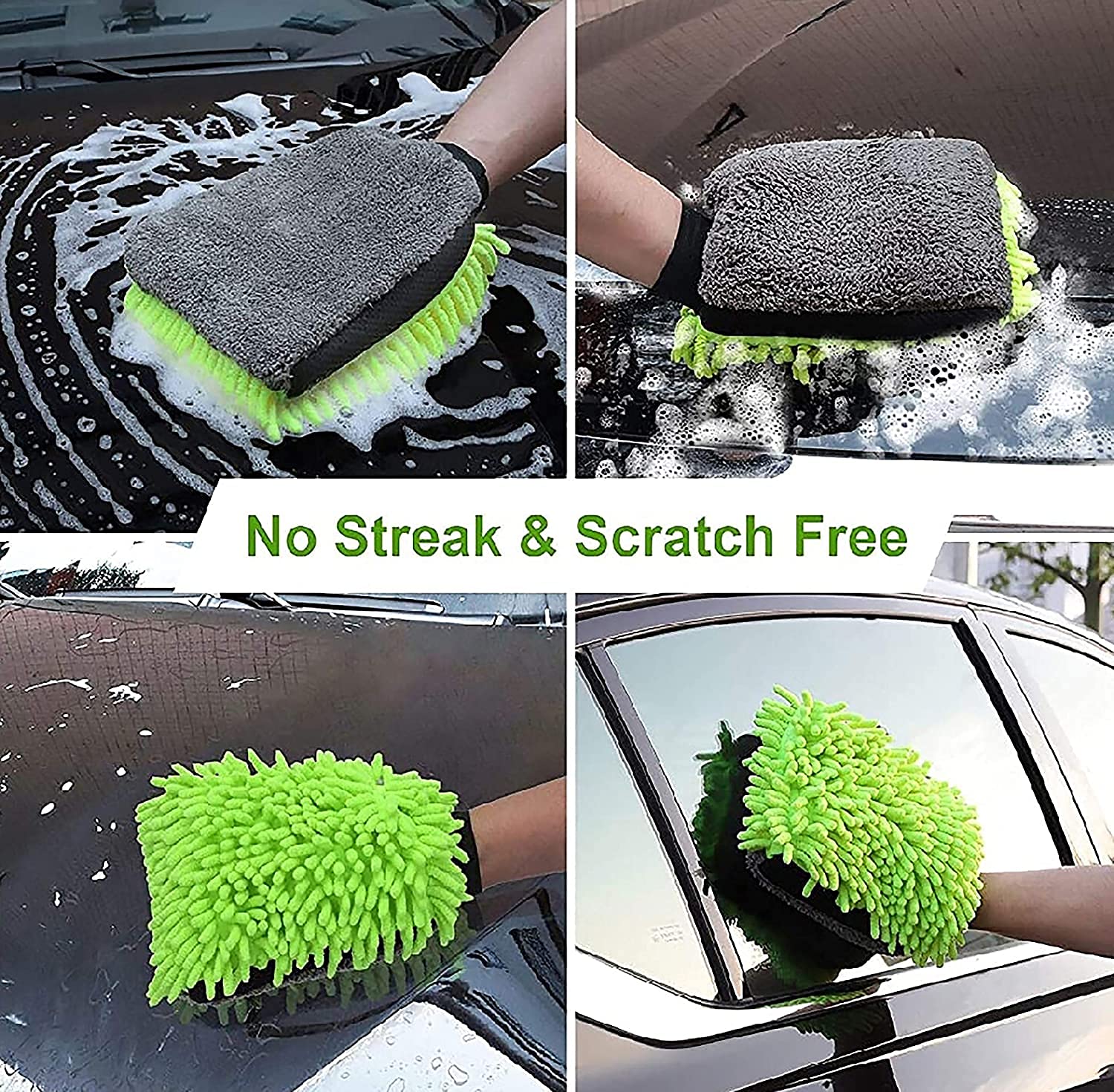 CarFrill Premium Microfiber Car Wash Mitt & Cleaning Cloth, 2 Dust Towels & Mitt Home, Office, Car Wash, Kitchen Cleaning Set (2 Pic Gloves 900 GSM+ 2 Pic (40X40 CM Dual Color 900 GSM Microfiber Cloth) 4