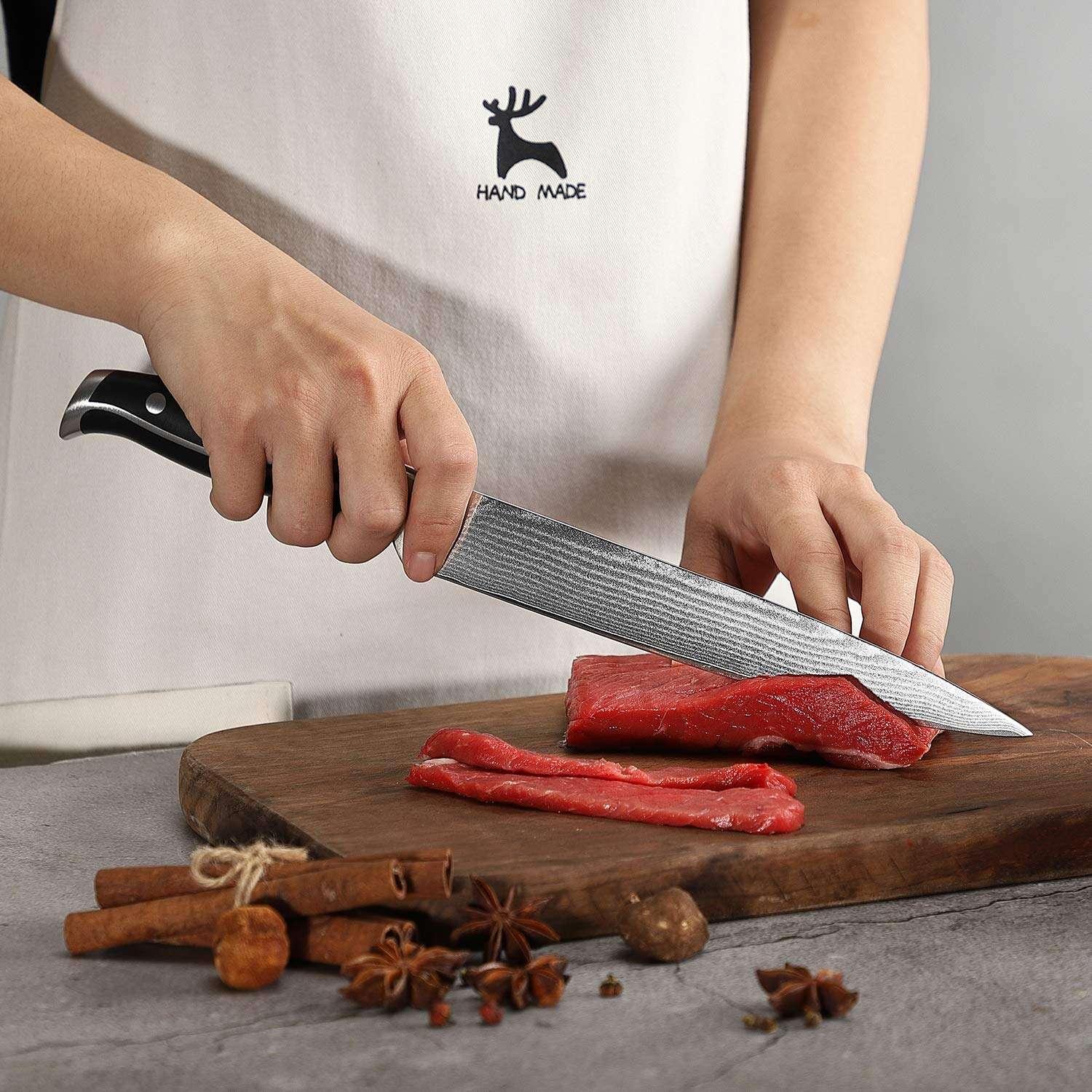 Damascus Kitchen Knife, 8 Inch Slicing Knife Professional Kitchen Knife Forged with VG10 Super Steel 67-Layer Damascus, Non-slip ABS Ergonomic Triple Rivet Handle, Razor Sharp Lightweight Multipurpose 6