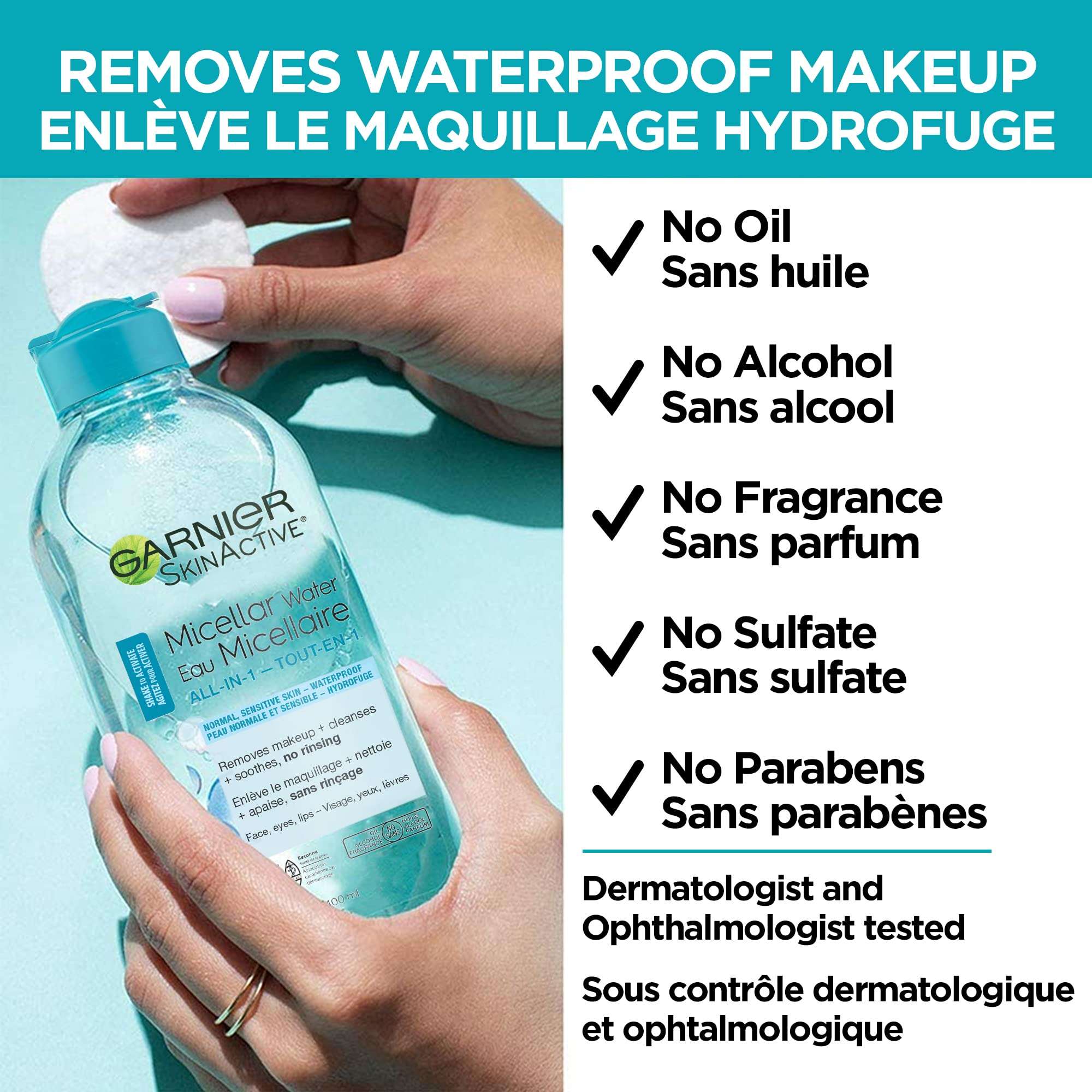 Garnier SkinActive Micellar Cleansing Water, For Waterproof Makeup, 3.4 Fl Oz 5