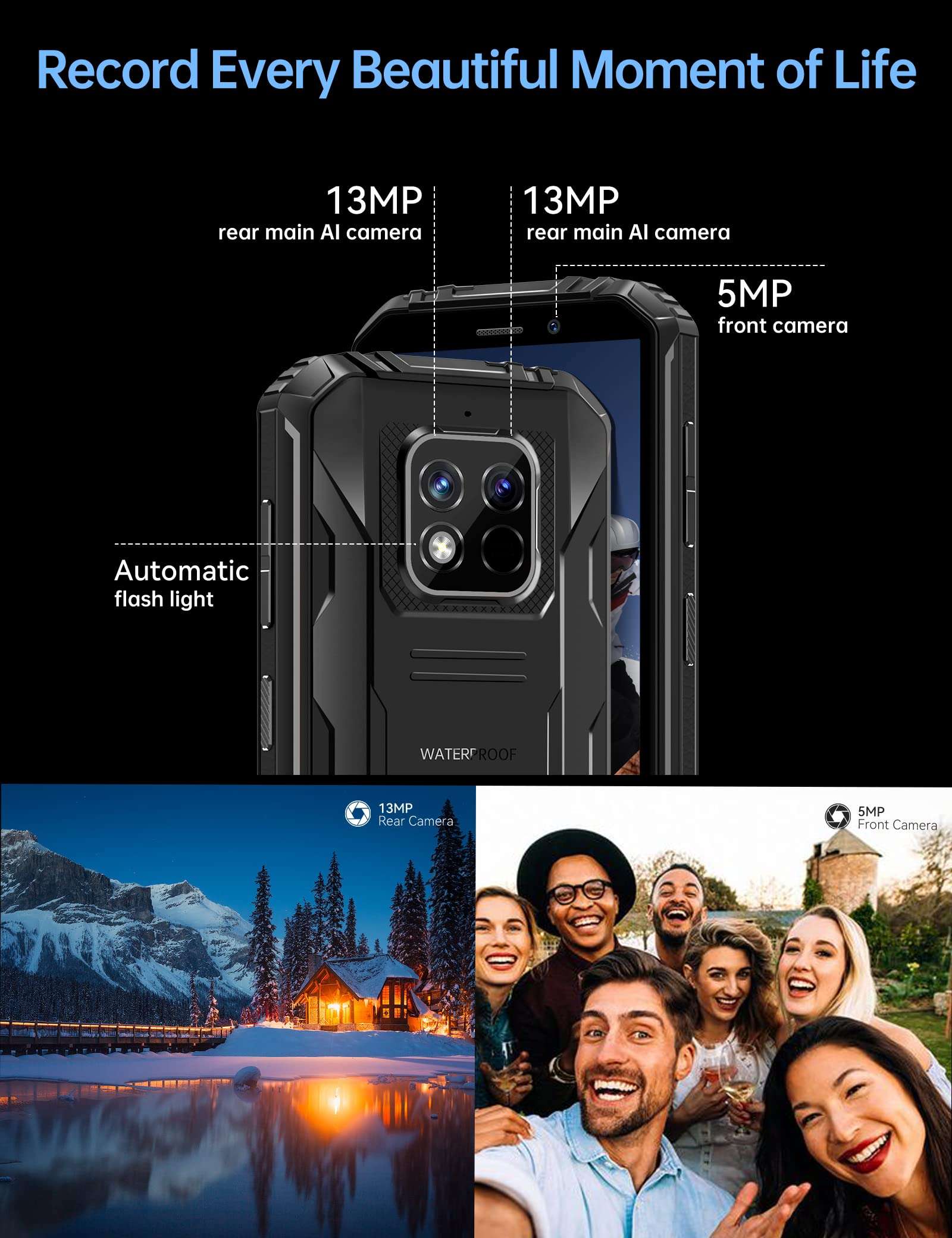 OUKITEL Rugged Smartphone [12500mAh], WP18 Pro (2023) 5.93" Rugged Phone, 4GB + 64GB/1TB, Android 12, 13MP Camera, IP68 Waterproof Unlocked Mobile Phones, 4G Dual SIM,OTG/NFC/GPS/T-Mobile 5