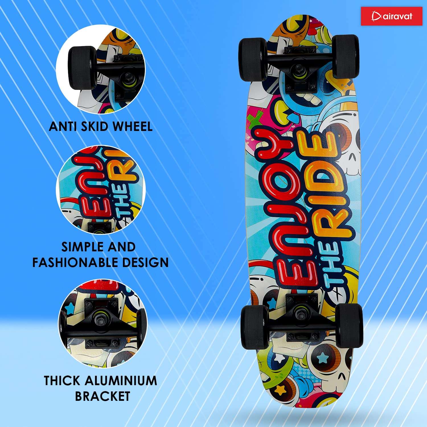 AIRAVAT Gallant Skateboard Multicolors Made of Premium Wood and Slip Resistant PU Wheel with Weight Capacity Upto 100Kg 5