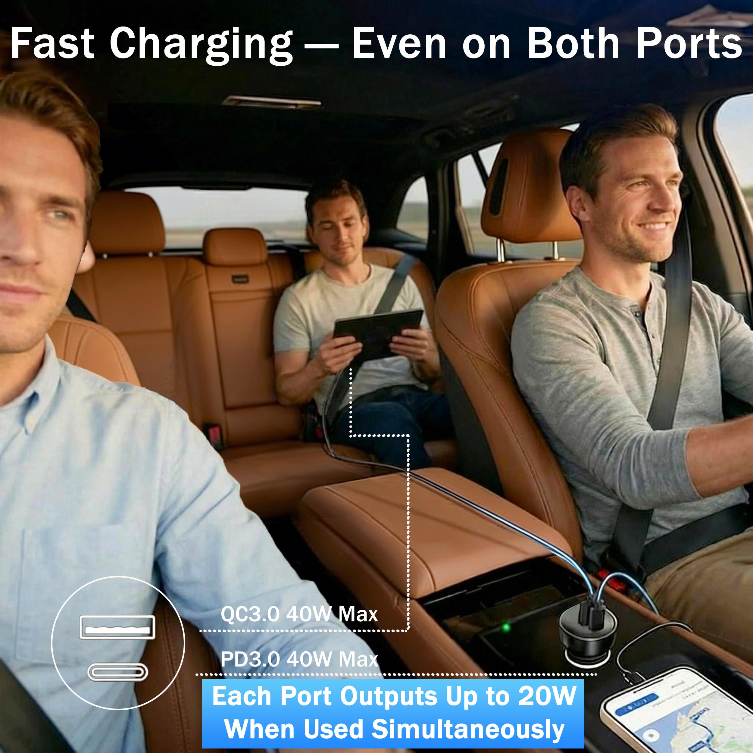 USB C Car Charger 80W Fast Charging with GPS Tracker, Dual Port Cigarette Lighter Adapter Car Phone Charger, 40W PD & QC for iPhone 17–8, Galaxy S25–21, Hidden Car Tracking Devices & Family Safety 5
