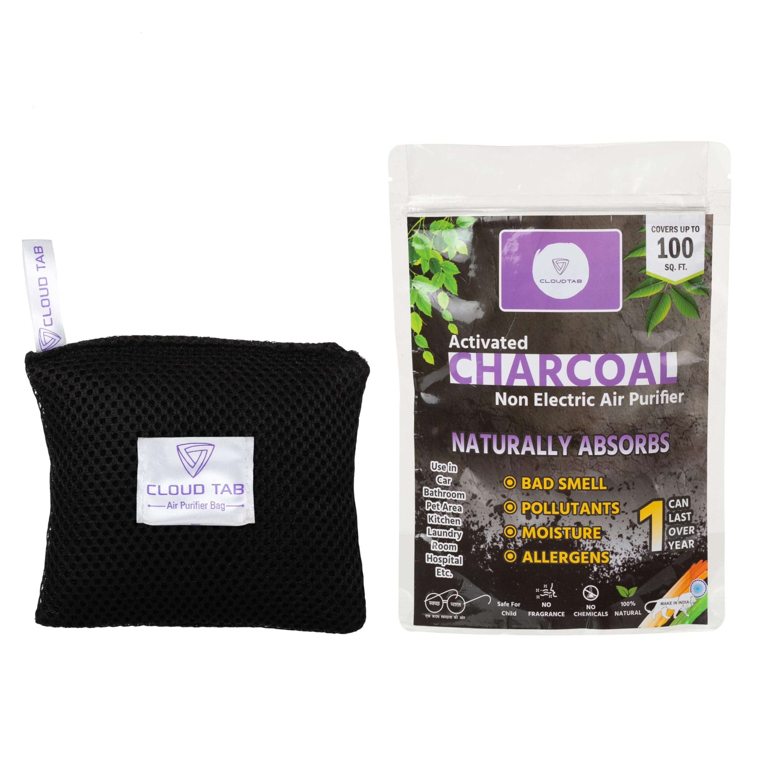 CLOUDTAB Natural Activated Charcoal Air Purifier Odor and Moisture Absorber Dehumidifier & Air Purifier For Car,Home,Wardrobe,Kitchen (100) 1