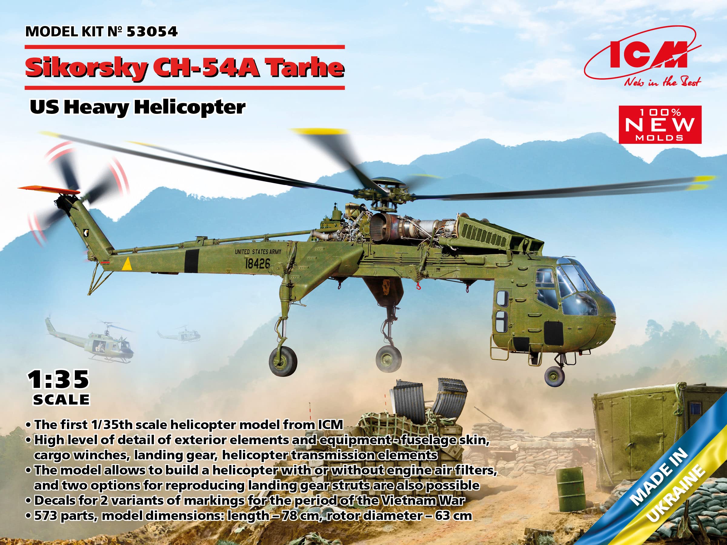 ICM 53054 — Sikorsky CH-54A Tarhe, US Military Heavy Helicopter Model Kit — Plastic Model Kit in 1:35 Scale — Highly-Detailed Replica of The Original Sikorsky CH-54A Tarhe 2