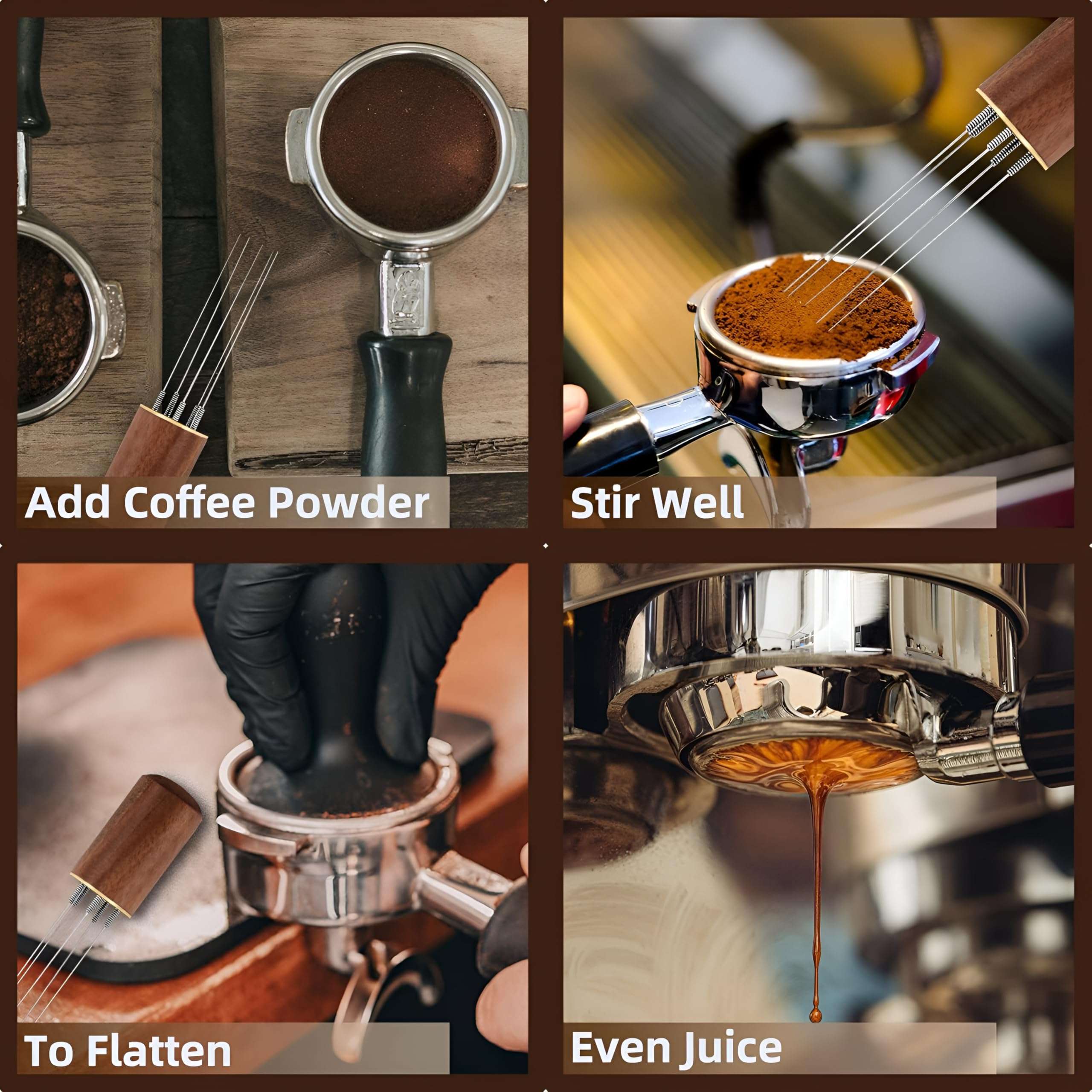 PiyuBind Espresso Coffee Stirrer – 5 Needles WDT Tool 0.4mm with Natural Rosewood Handle & Stand, Espresso Distribution Tool for Even Tamping, Espresso Prep Tool for Baristas & Home Coffee Lovers 5