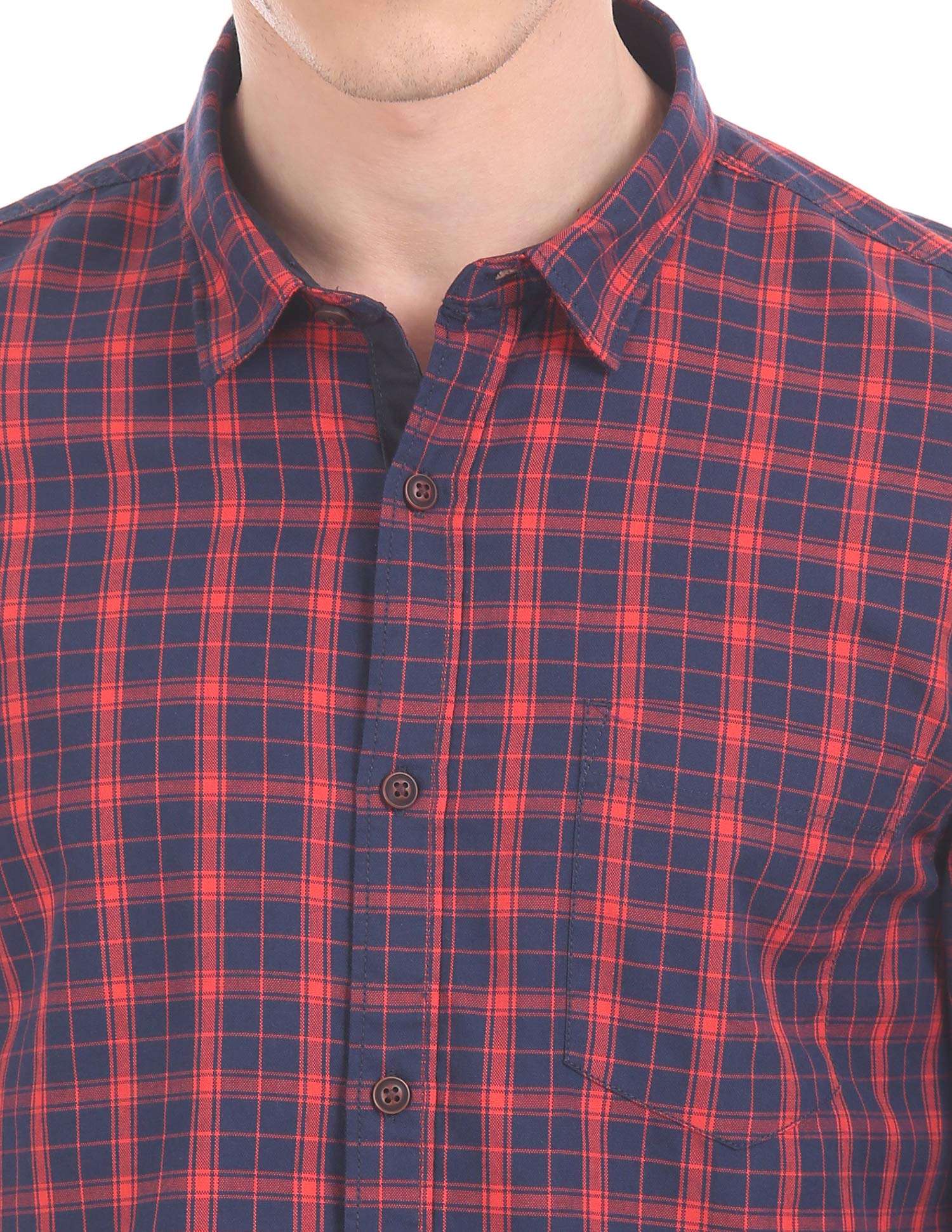 Ruggers by Unlimited Men's Checkered Slim fit Casual Shirt (281580258_RED_L_FS 5