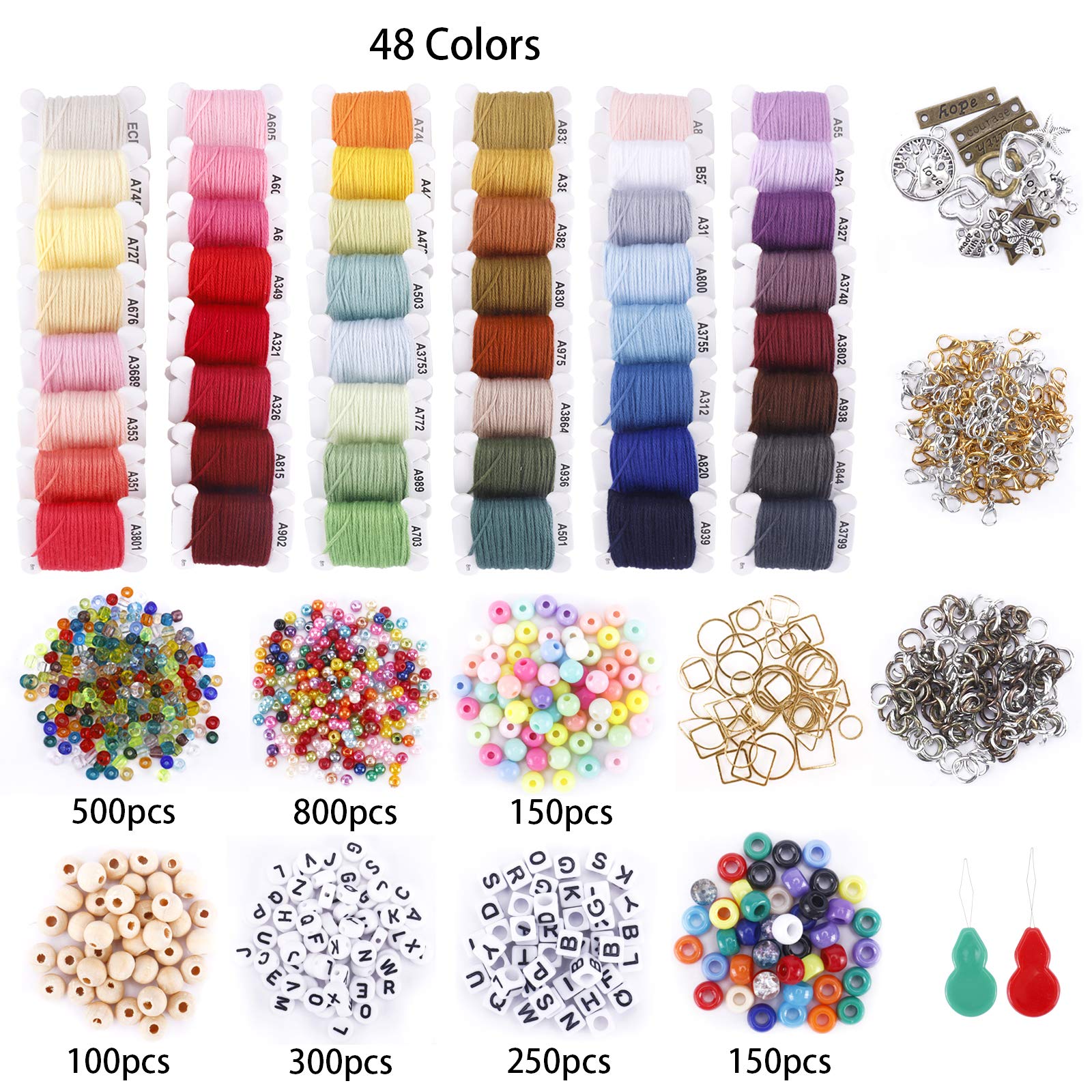 Friendship Bracelet Making Kit, 48 Multicolor Embroidery Floss, Letter Beads, Seed Beads, Spacer Beads for Friendship Bracelets, Crafts and Jewelry Making 4