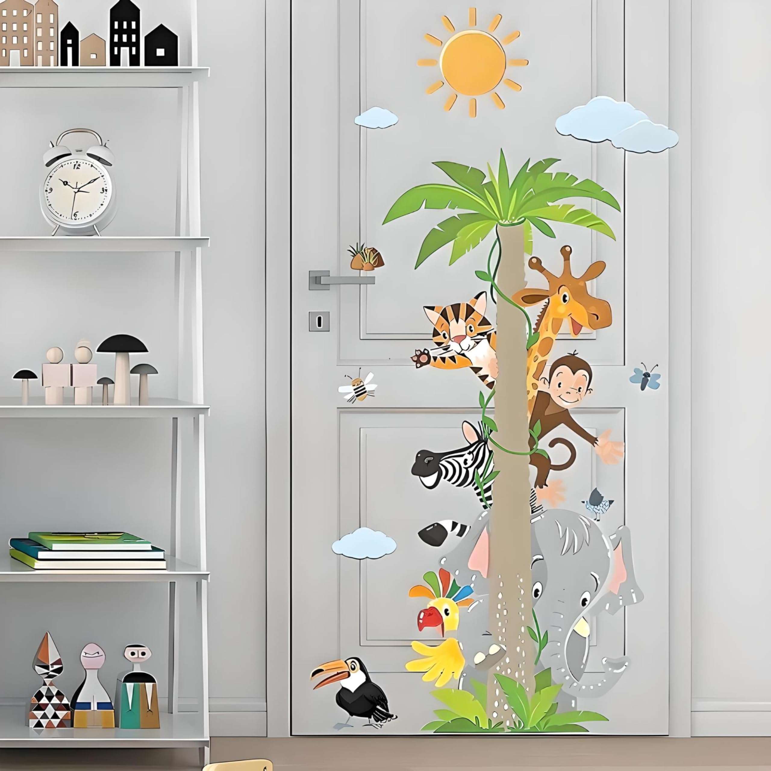 JAAMSO ROYALS Coconut Tree with Jungle Animal PVC Vinyl Wall Sticker for Home Decor- Multicolor (90 CM X 30 CM) 5