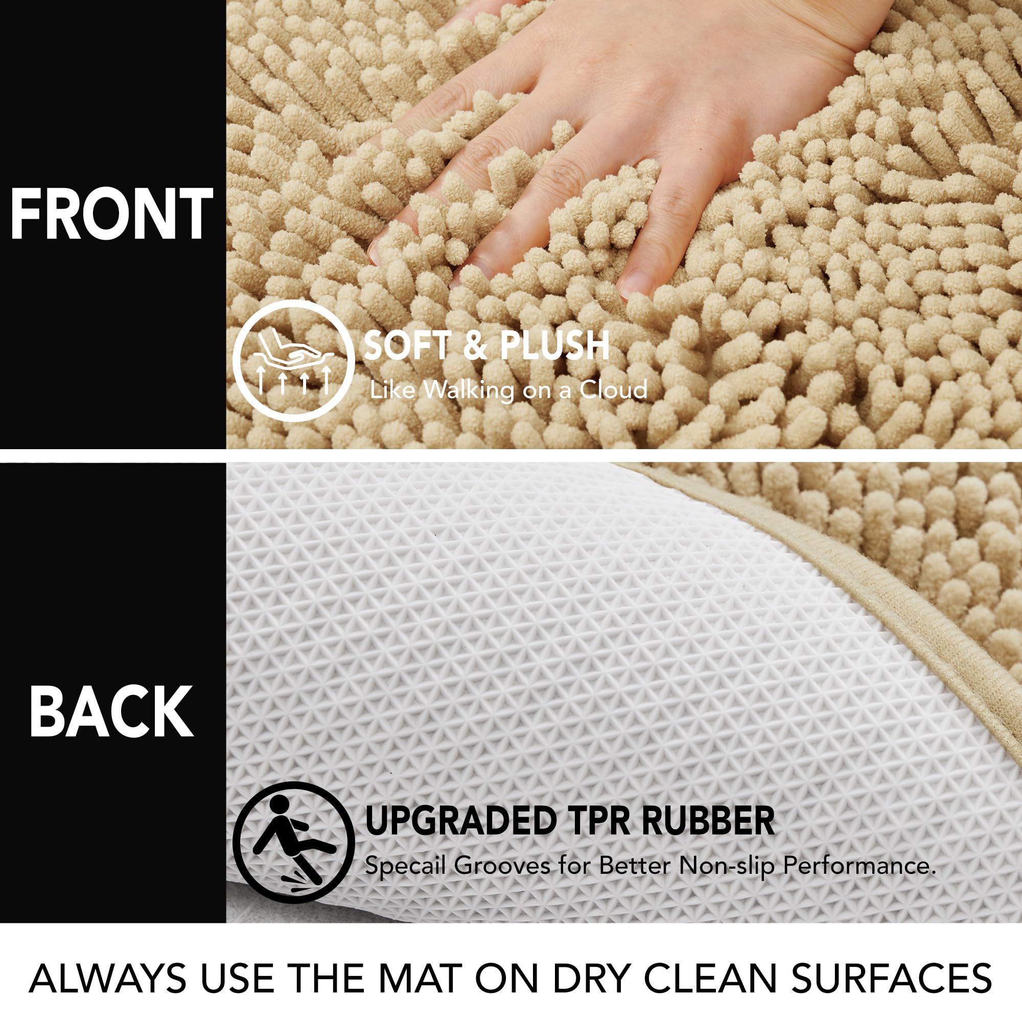 Deconovo Bath Mat 36x24 Inch Non-Slip, Ultra Absorbent, Machine Washable Microfiber Rug for Bathroom Floor, Hotel & Home Use – Oeko-TEX Certified, Quick Dry, Soft Plush Feel Pebble 4