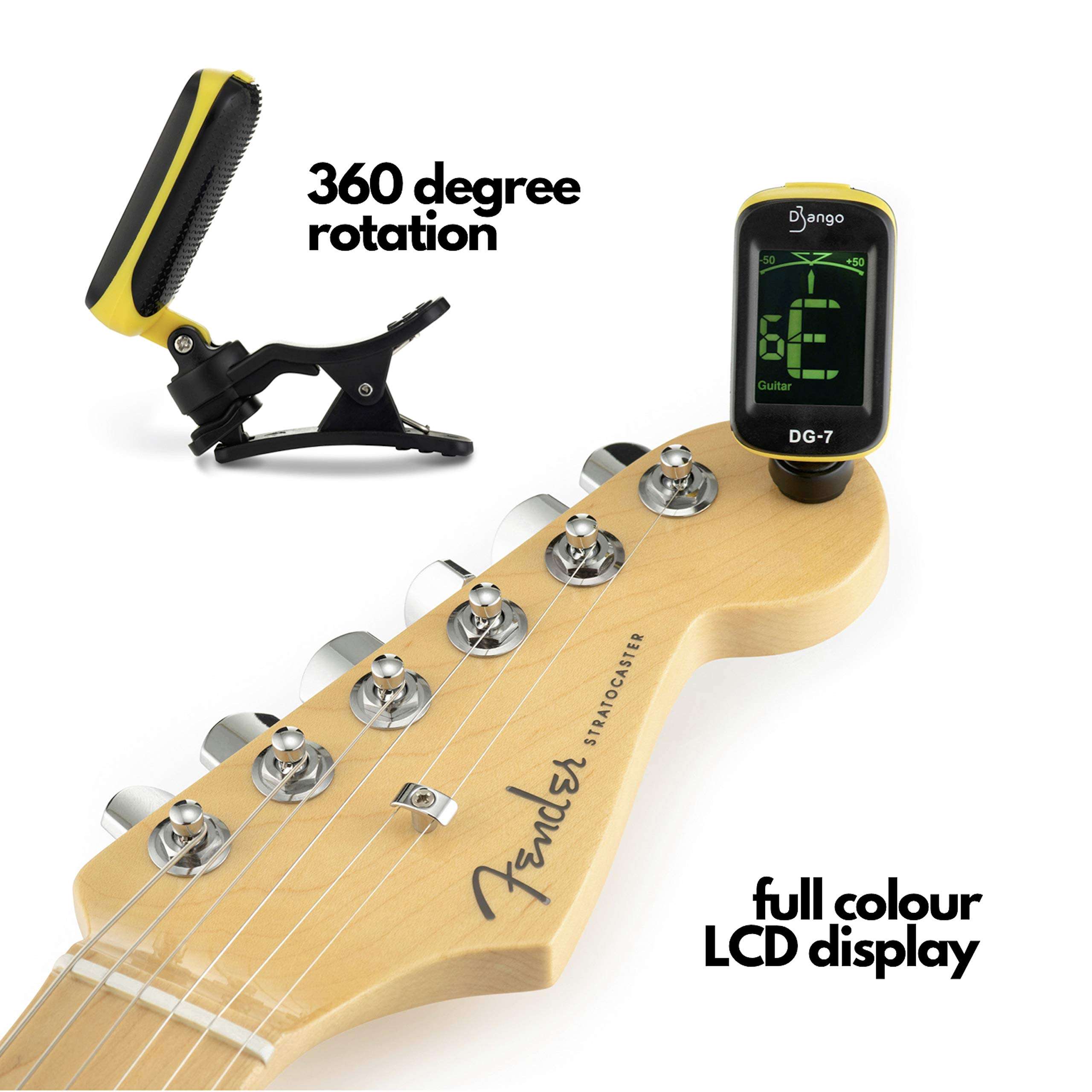 Django Guitar Tuner by Pick Geek | for Acoustic, Bass, Electric, Ukulele, Violin, & Classical Guitars | Fast and Accurate | Includes Chromatic Tuning | Clip-on and Easy To Use | Battery Included 3