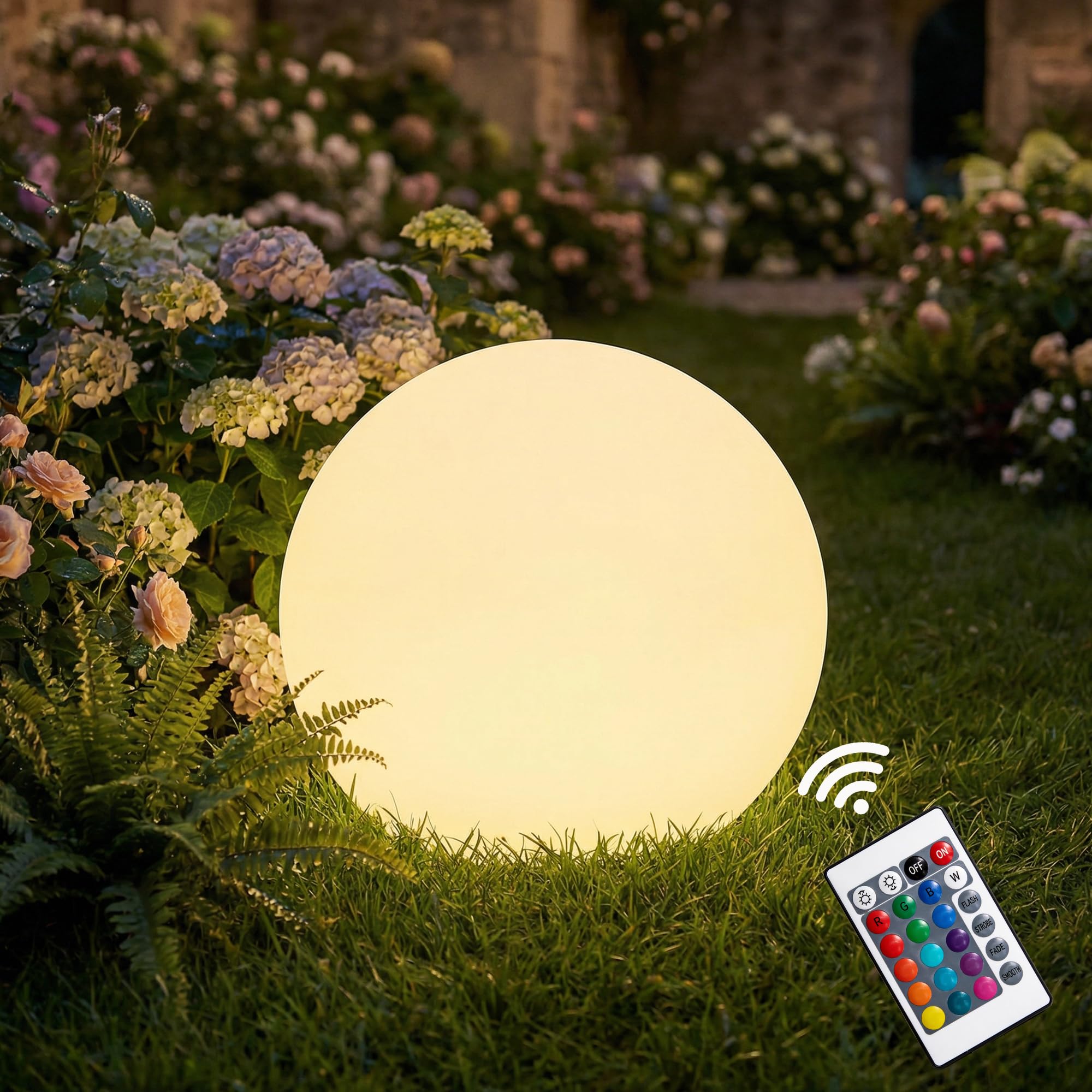 Fastruggle 12 Inch Solar Ball Light, Solar Rechargeable Globe Light,16 RGB Colors and Dimmable Globe Light with Remote,Decor for Patio,Garden,Yard,Beach,Pathway,Party Decorative Lighting