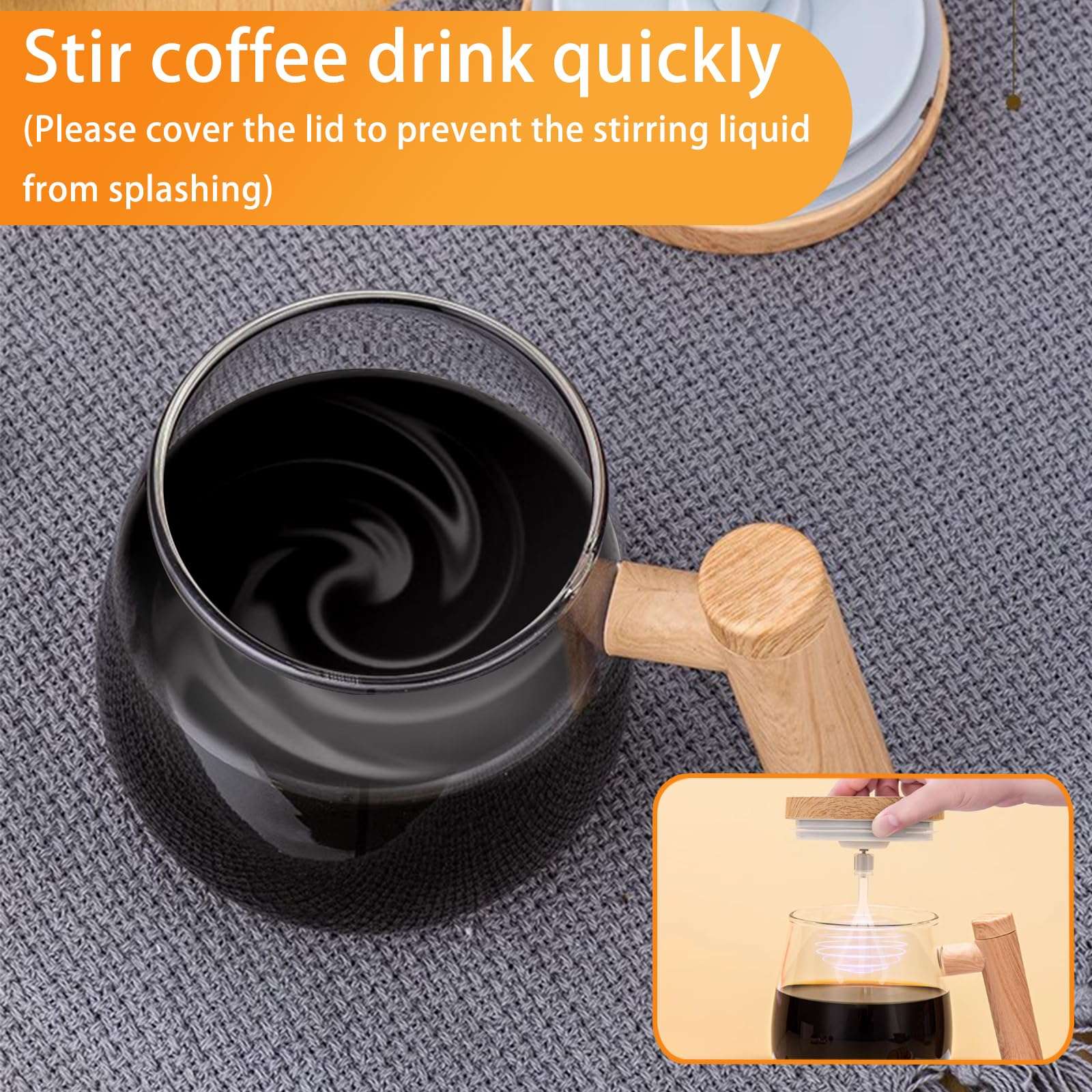 VEREMUND Self Stirring Mug, Rechargeable Self Stirring Coffee Mug, Glass Electric High Speed Mixing Cup, 400ML USB Charging Auto Mixing Cup to Stir Coffee/Milk/Protein Powder at Desk 5