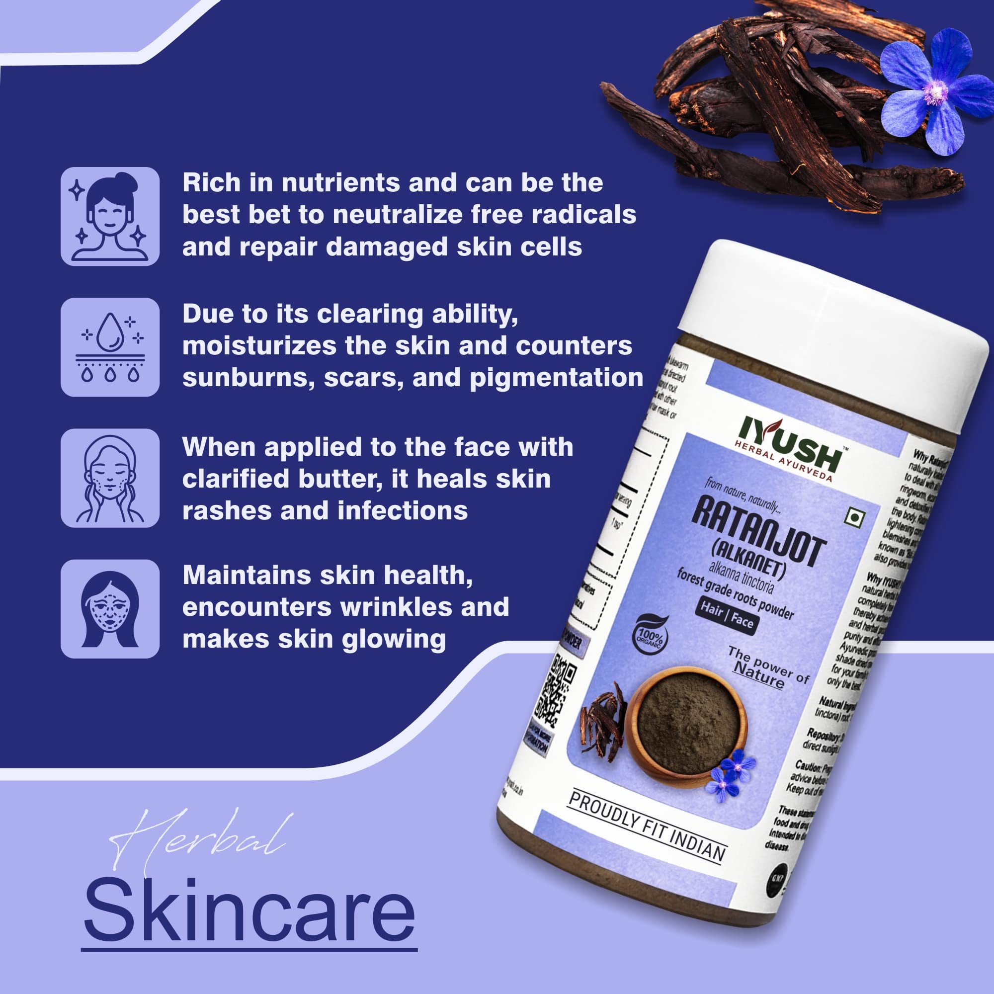 IYUSH Herbal Ayurveda Ratanjot Powder for Hair – 250gm | Ratanjot Root for Hair | Alkanet Root | Ratan Jot | Vembalam Pattai for Hair Growth | Vempalampattai for Hair Growth | Rattan Jot | 5