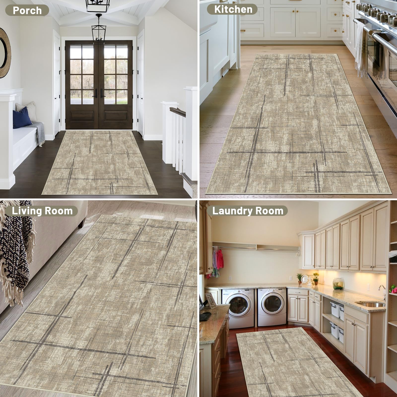 3'x5' Modern Area Rug for Living Room Non-Slip,Machine Low-Pile Throw Soft Washable Area Rugs,Khaki Rug for Bedroom Kitchen Dining Room Laundry 6