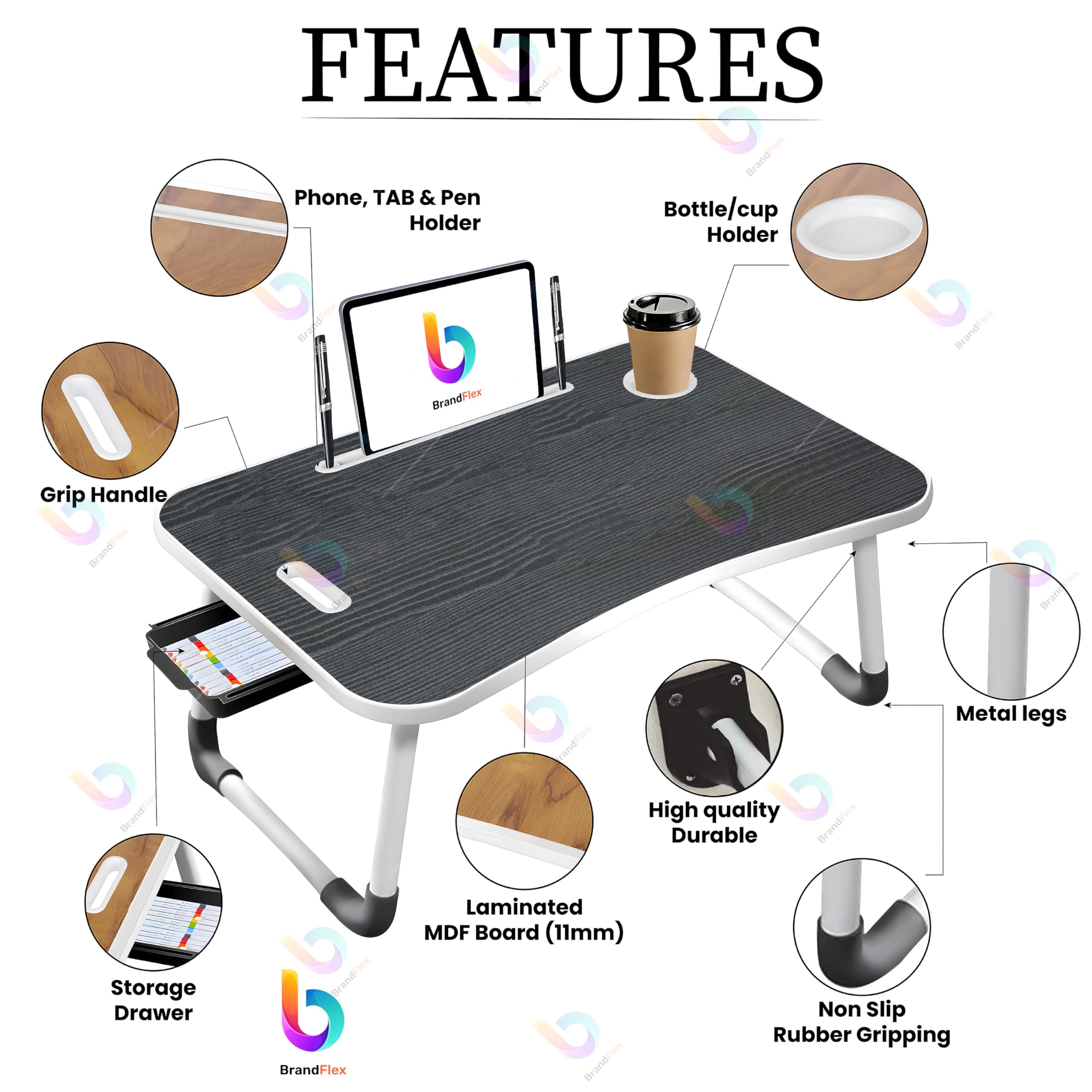 LIVORO Study Table/Bed Table/Foldable and Portable Wooden/Writing Desk for Office/Home/School (C-BIDDINGS BLACKK) 3
