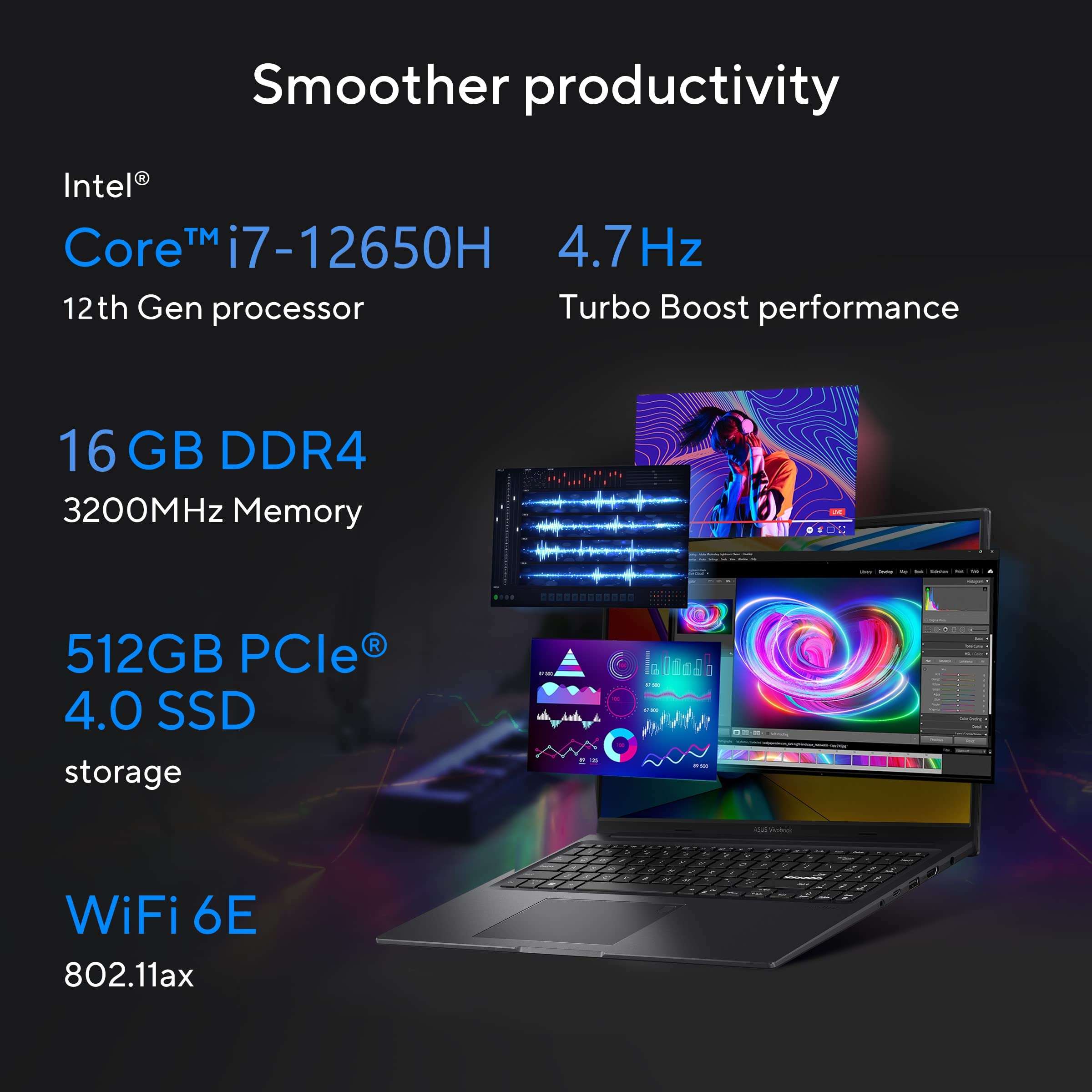 ASUS Creator Series Vivobook 16X (2023), Intel Core i7-12650H 12th Gen, 16" (40.64 cm) FHD+ 120Hz, Creator/Gaming Laptop (16GB/512GB/8GB RTX 4060 /Win11/FP/70WHr /Black/1.8 kg), K3605ZV-MB741WS 2