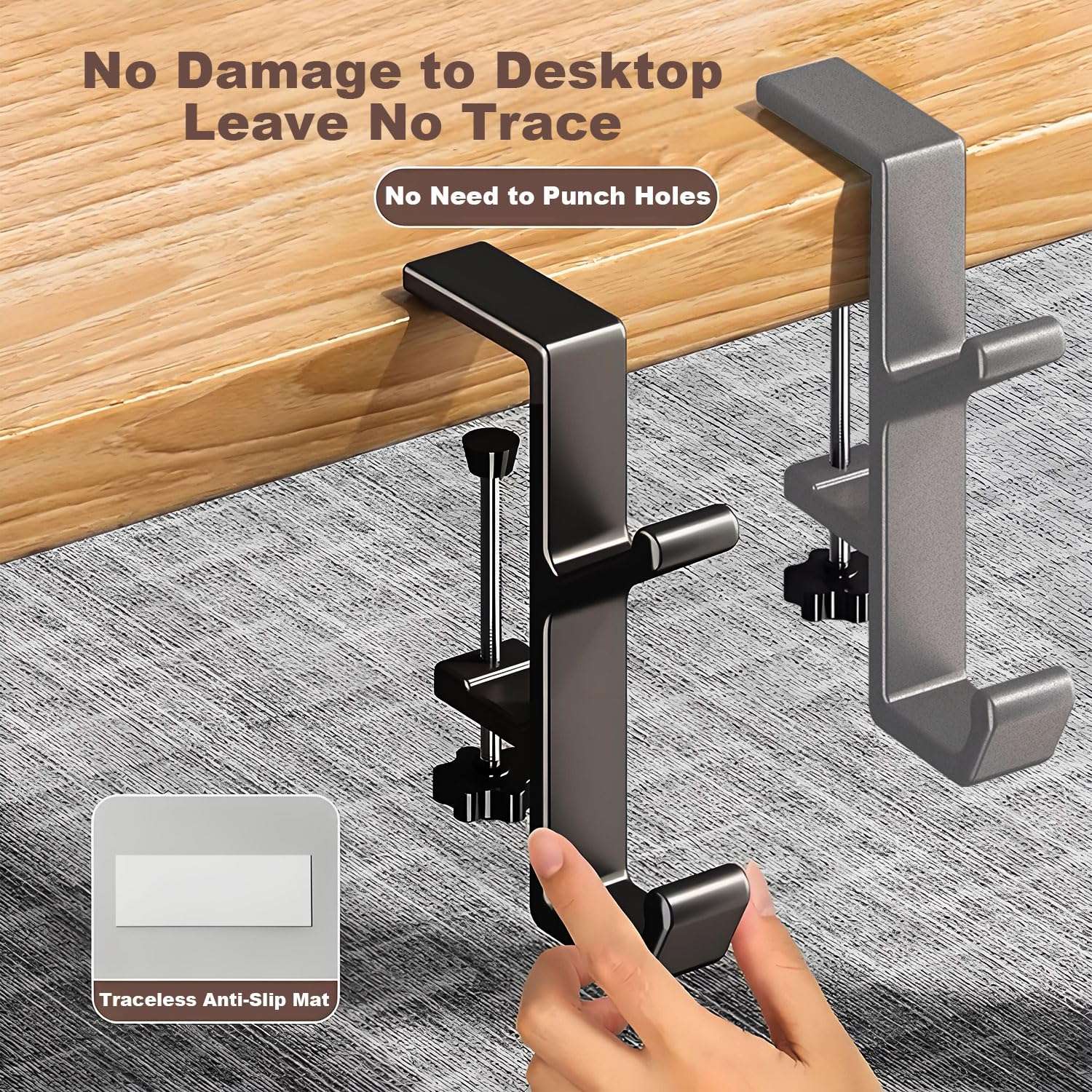 JAKO Headphone Stand Hanger Holder, Under Desk Aluminum Alloy Headset Stand with Fit for Gaming PC Accessories,Under Desk Clamp Hook Mount Suitable for Office, Computer Desk (Sliver) 3