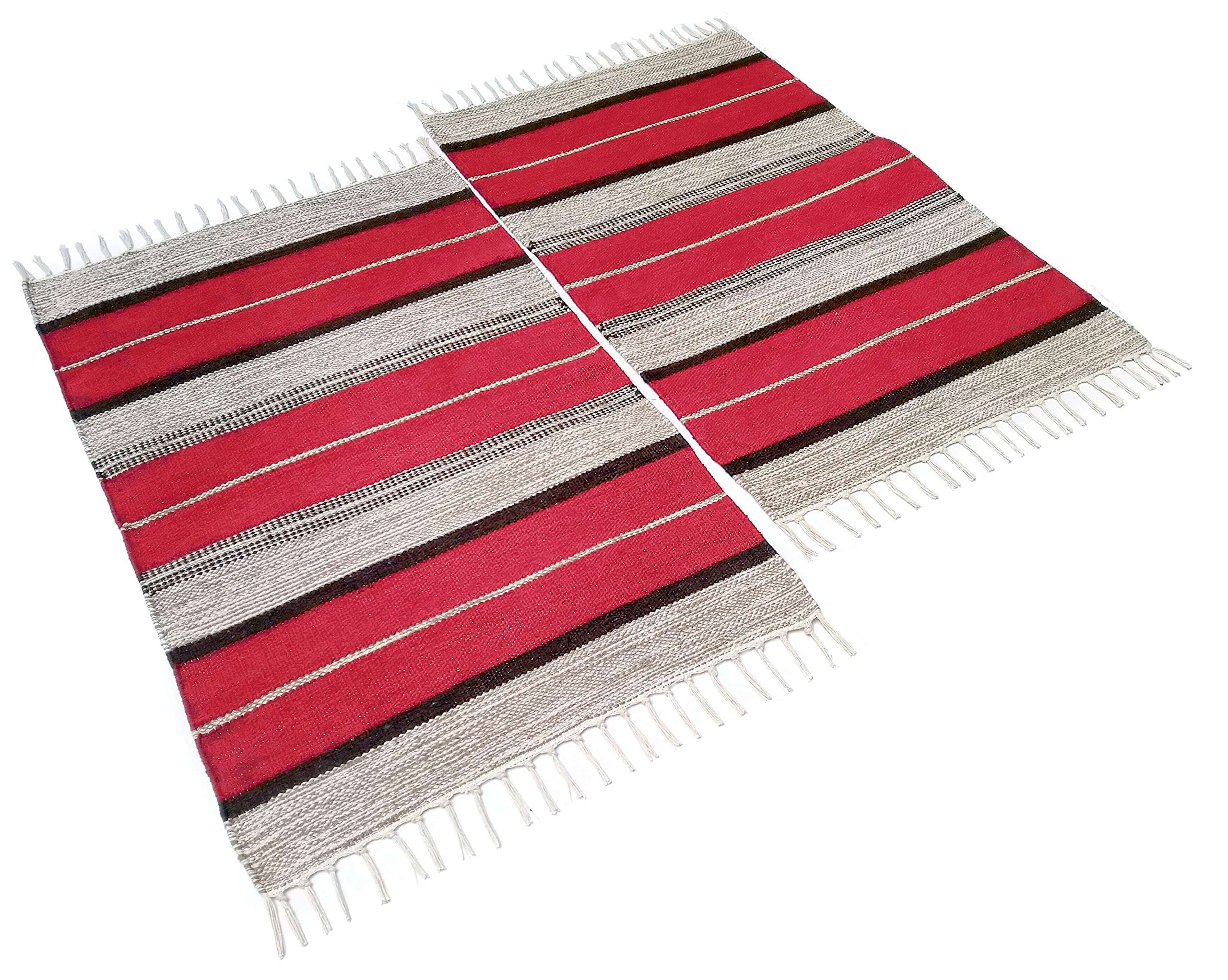House2Home – 100% Cotton Door Mat, Stripe Design | 3 Color Combination | Best Used as Door Mat, Tabletop, Food mat, Pooja Room, Gift | 50x80cm - 2Pc. Combo (Red) 2