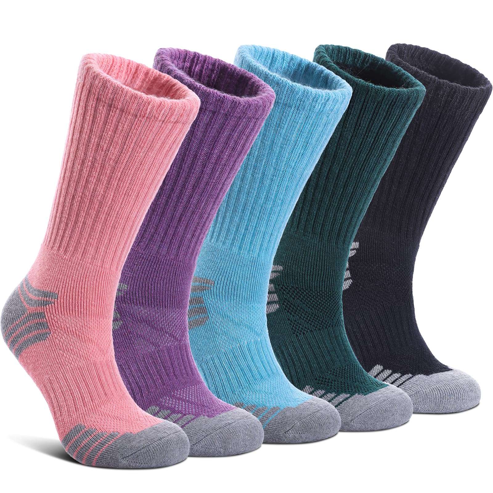 NOCIN COLOR Merino Wool Hiking Socks for Women Men Thermal Winter Warm Boot Socks Athletic Work Cozy Cushion Socks 5 Pairs(5 Pairs Colorful,Medium) 1