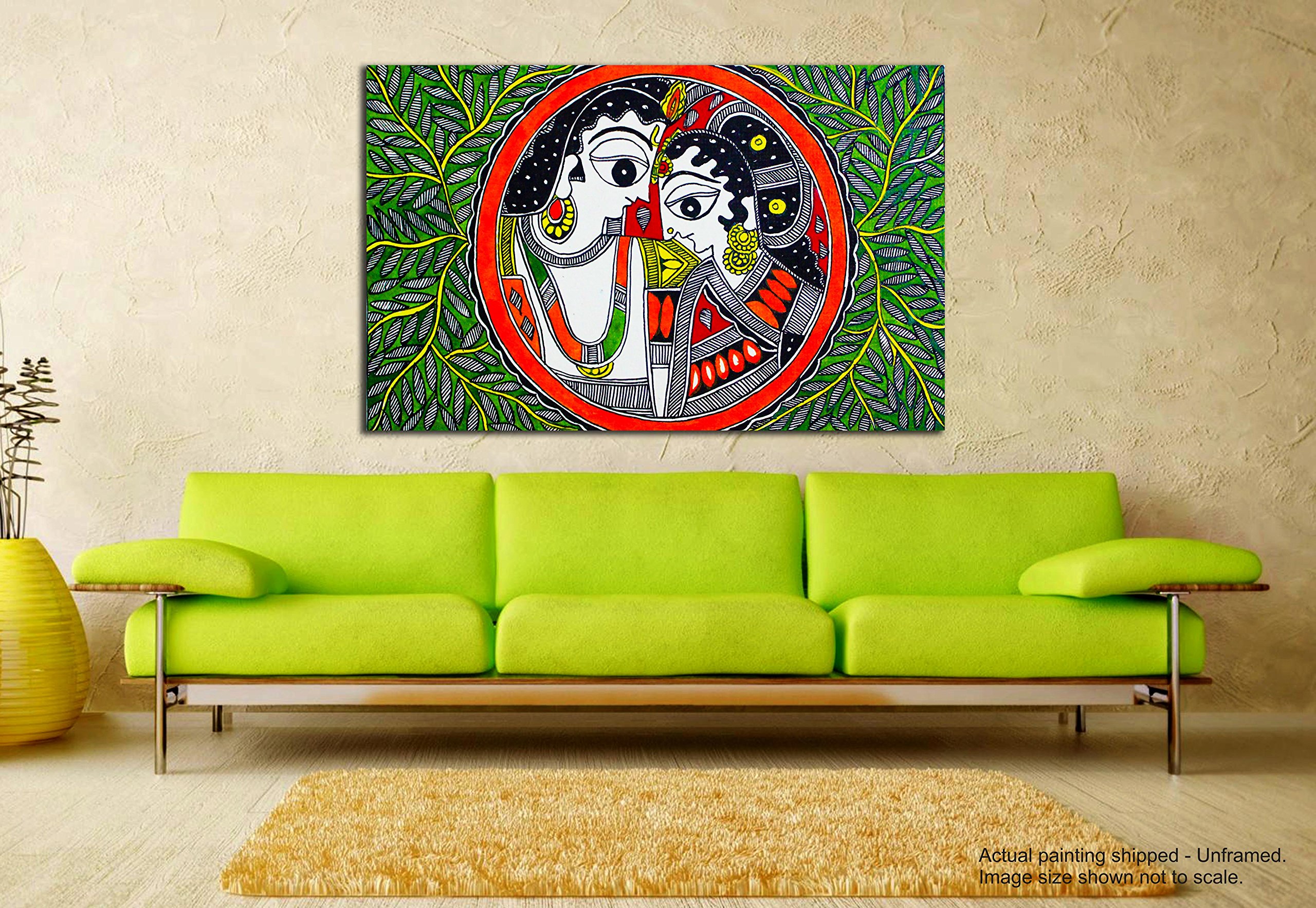 Tamatina Madhubani Art Canvas Painting | Sri Ram and Sita | Traditional Art Unframed painting for Home décor|size - 36X24 Inches.b447 2