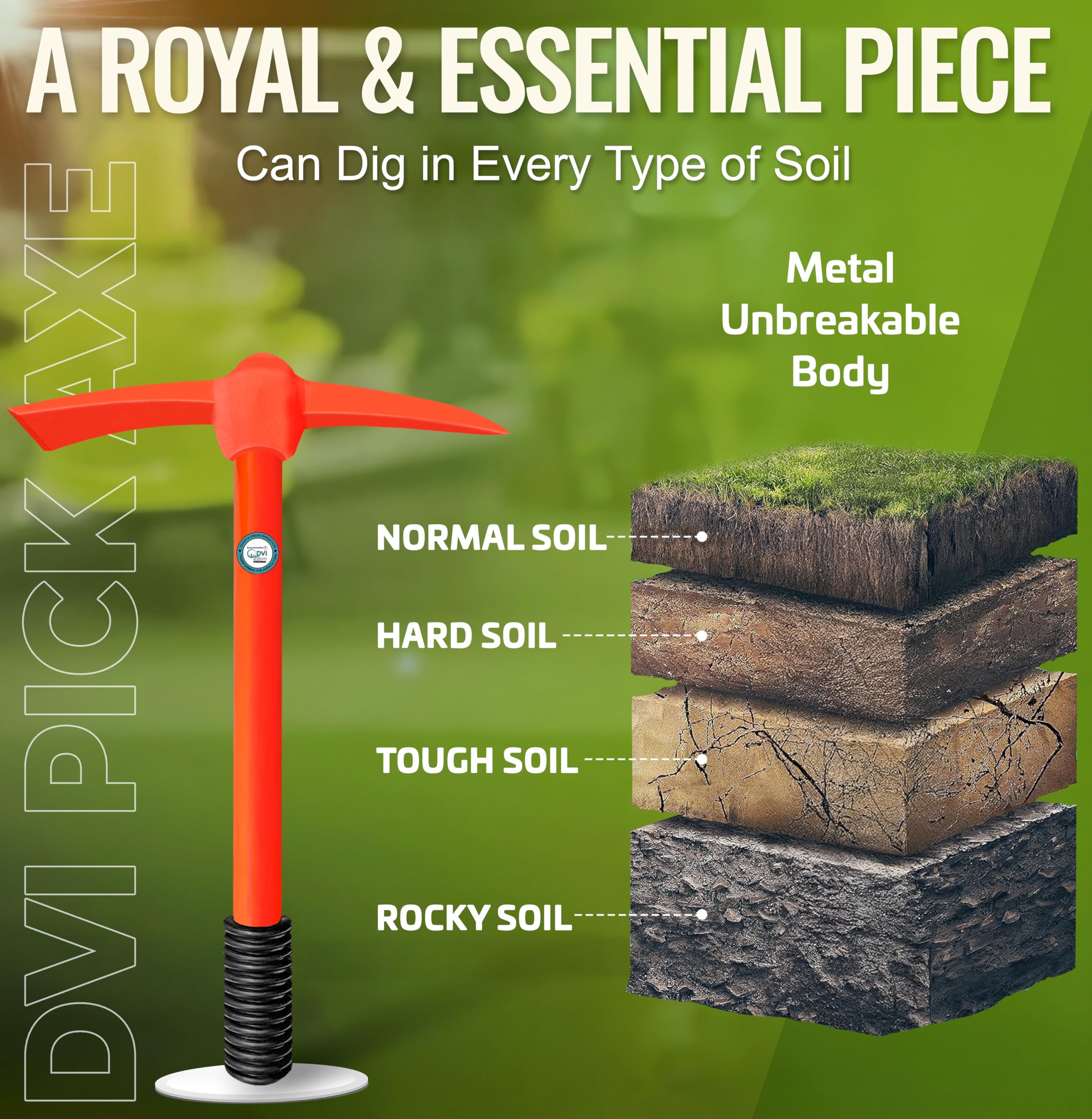DVI Garden Hoe with HDPE Handel Material | Heavy-Duty Iron Mini Pick Axe I Hoe I Gardening Tool I Digger I Cultivator I Durable | Set of 1 | Multicolour | 5