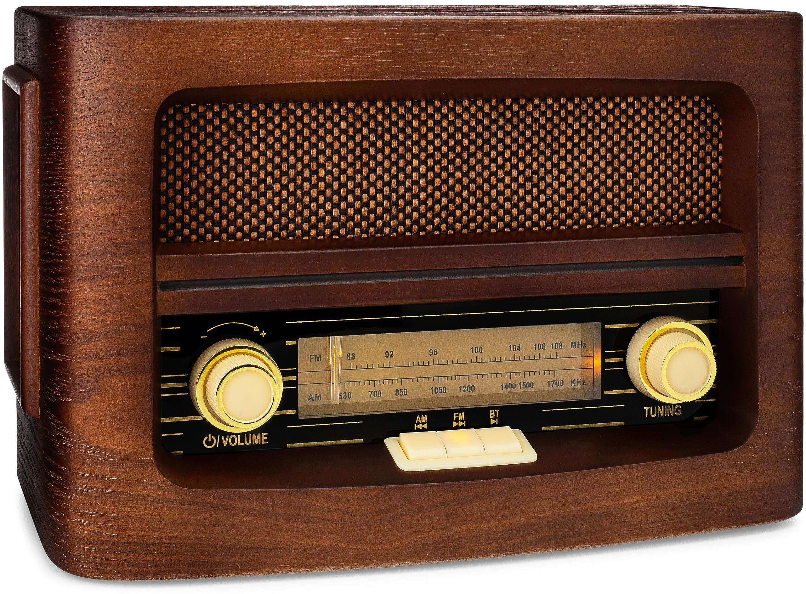 ClearClick Classic Vintage Retro Style AM/FM Radio with Bluetooth, Aux-in, & USB - Handmade Wooden Exterior Dark Brown 1