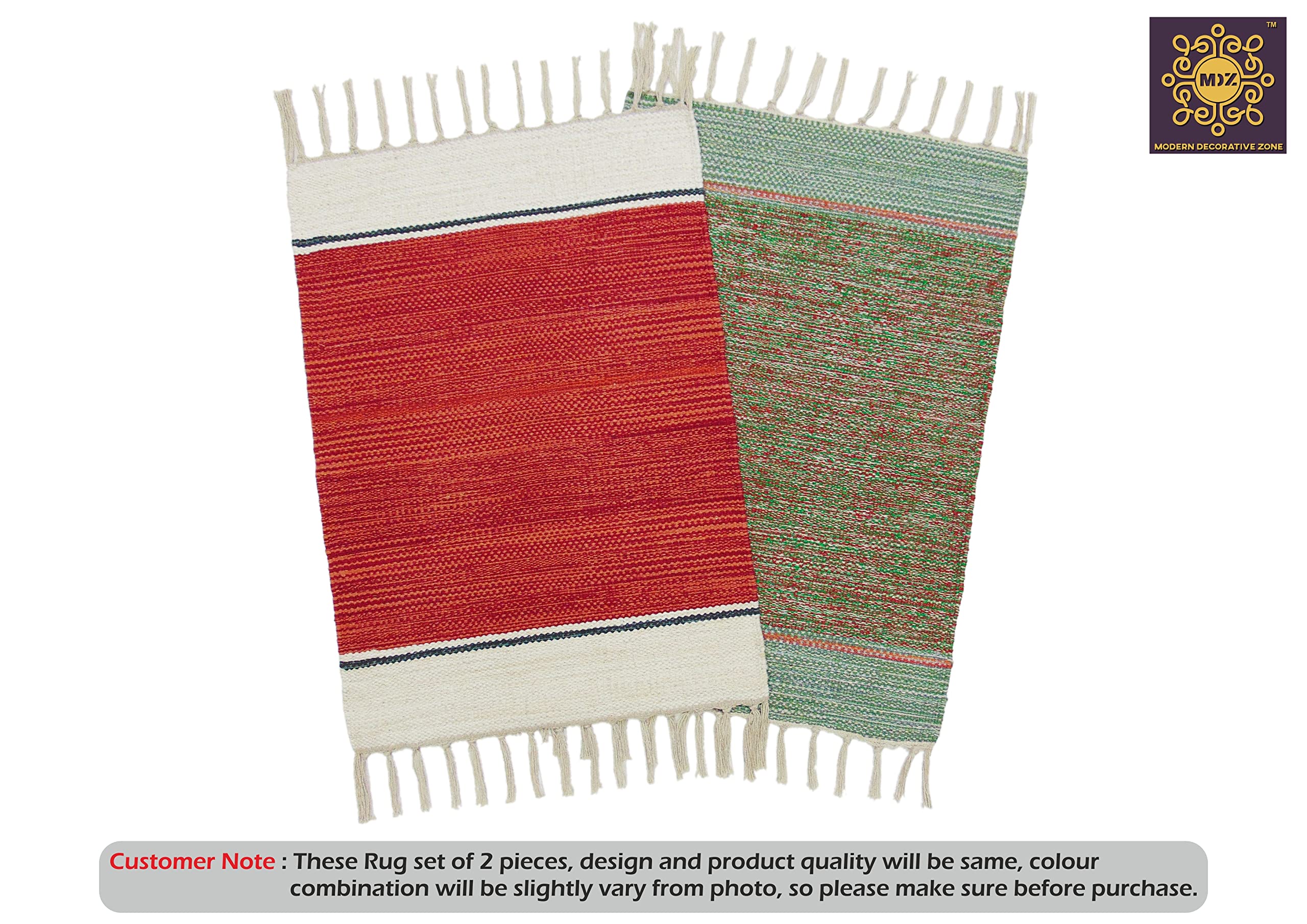 MDZ™- Modern Decorative Zone - Hand Woven Cotton Modern Assorted Border Rug | Size : 16 x 24 Inch or 40 x 60 cm | Color - Assorted Multi | Machine Washable | Eco Friendly | Multi Uses (Combo of 2 Pcs) 4
