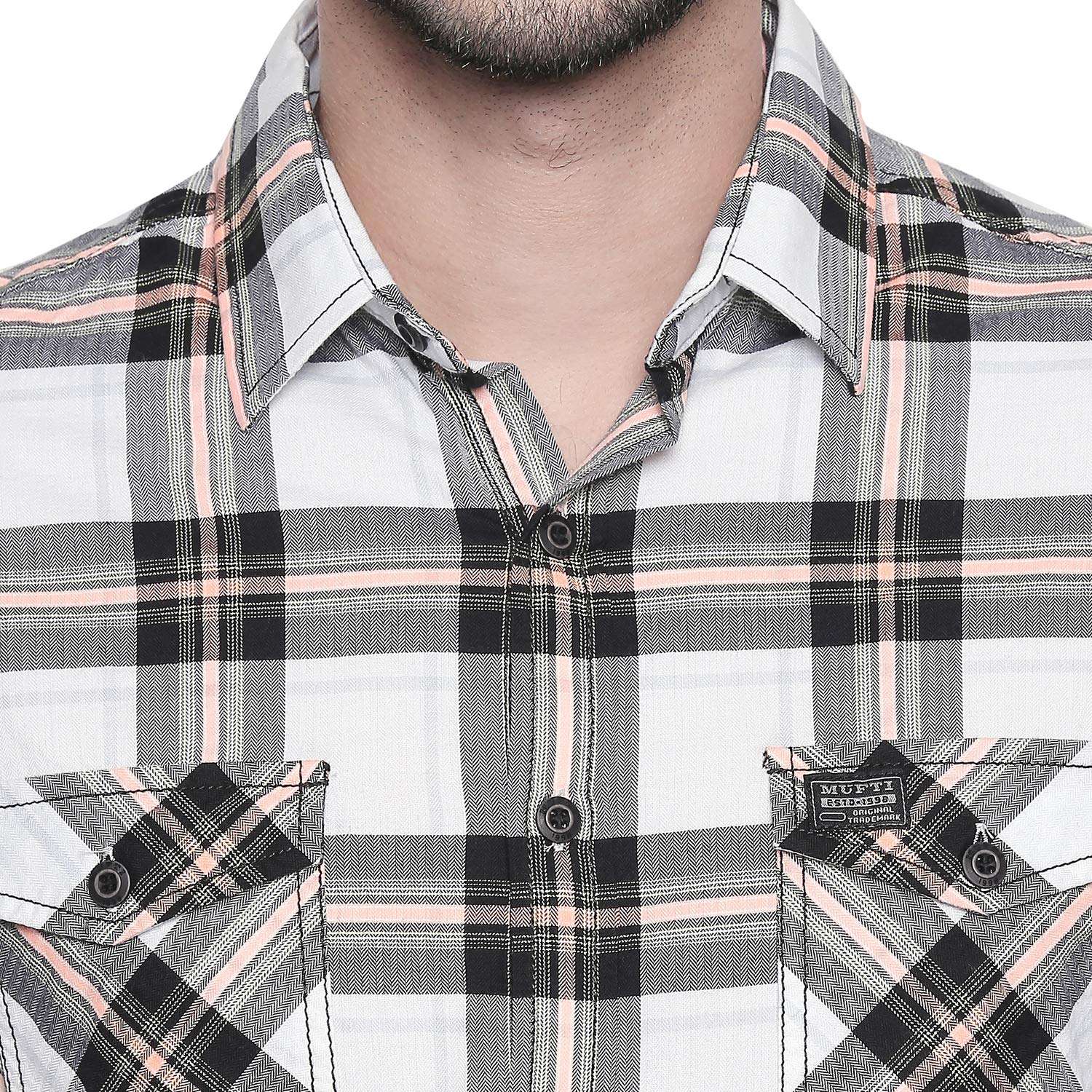 MUFTI White-Orange Casual Full Sleeved Shirt 5