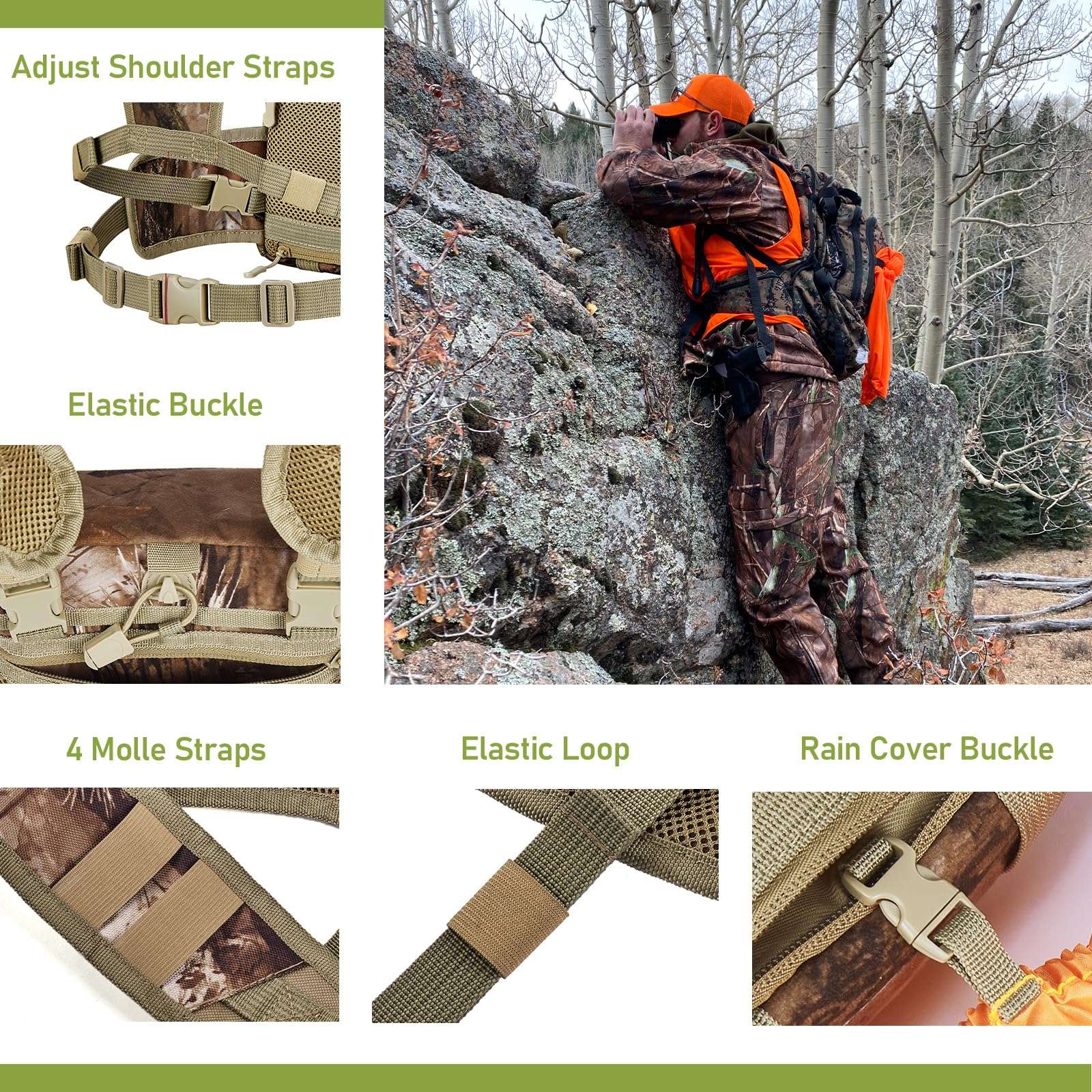 Wild Cedar Binocular Harness Chest Pack with Rangefinder Pouch, Bino Harness with Rain Cover for Bird Watching, Hunting, Hiking 6