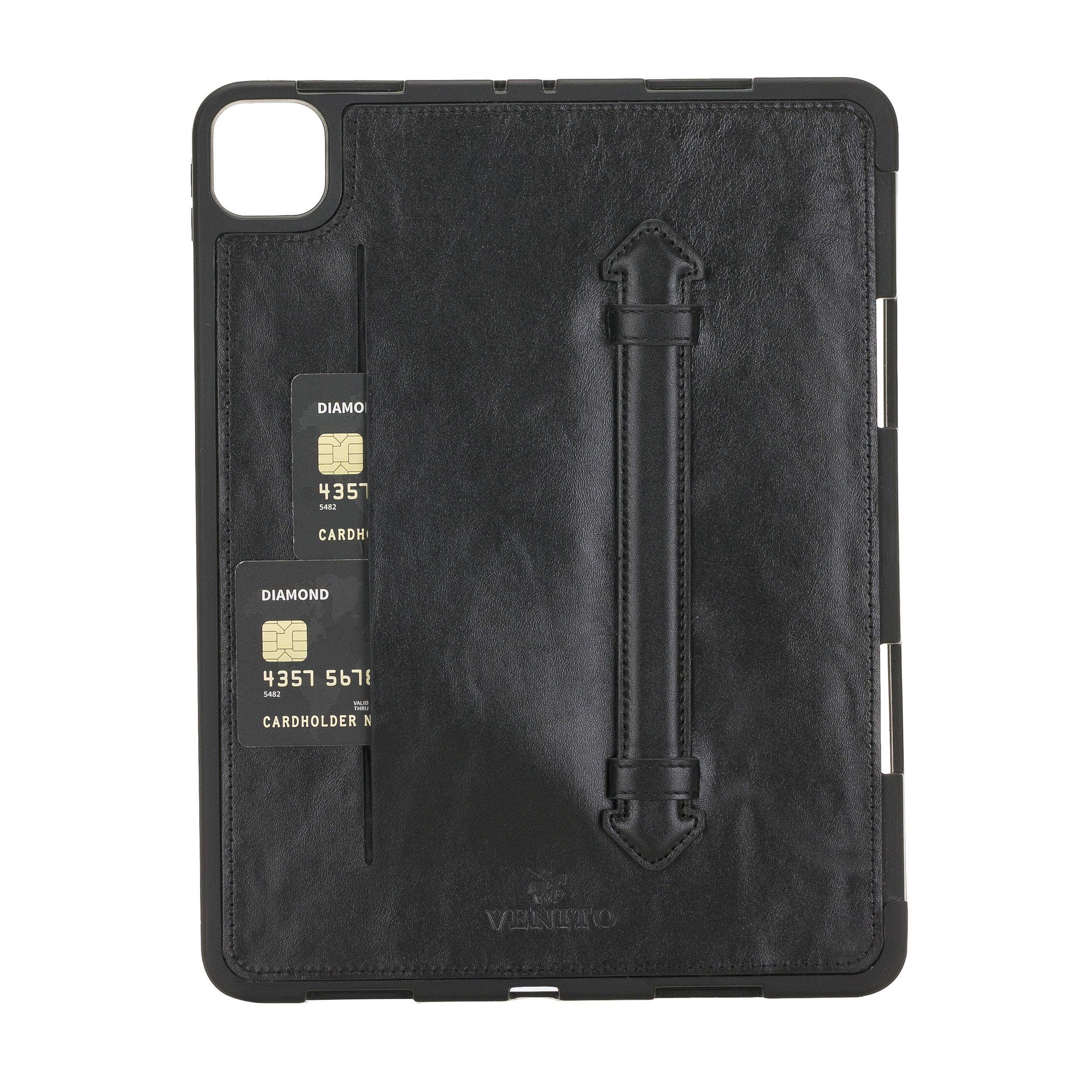 Venito Lecce Leather Wallet Case Compatible with iPad Pro 11 (3rd Generation, 2021 and 2nd Generation 2020) - Flex Handle Tablet Wallet (Rustic Black) 3